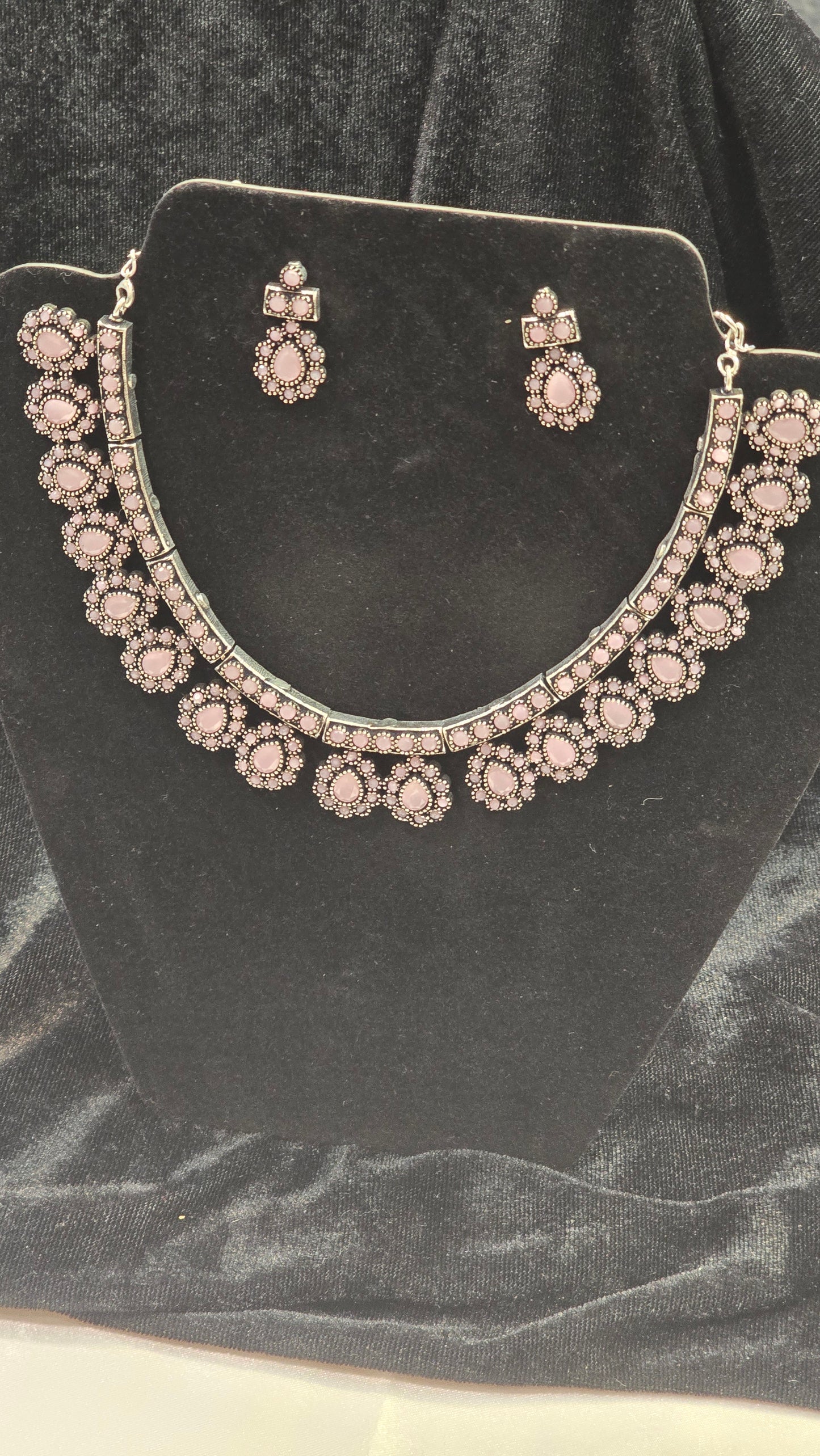 Alluring Light Pink Color Oxidized Choker Set