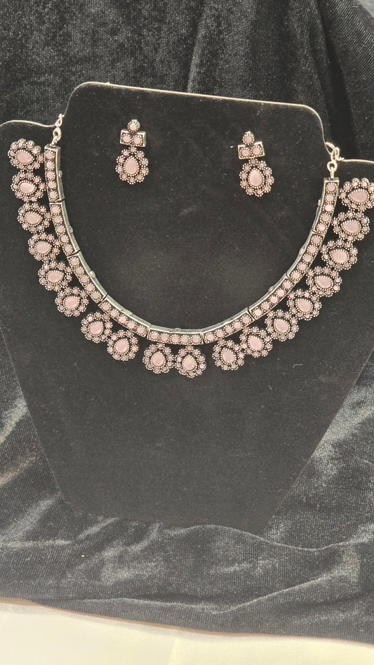 Alluring Light Pink Color Oxidized Choker Set