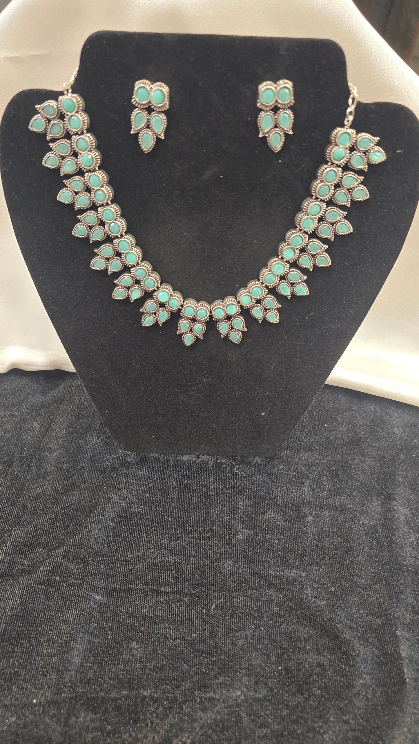 Appealing Pista Green Color Owl Shaped Oxidized Set