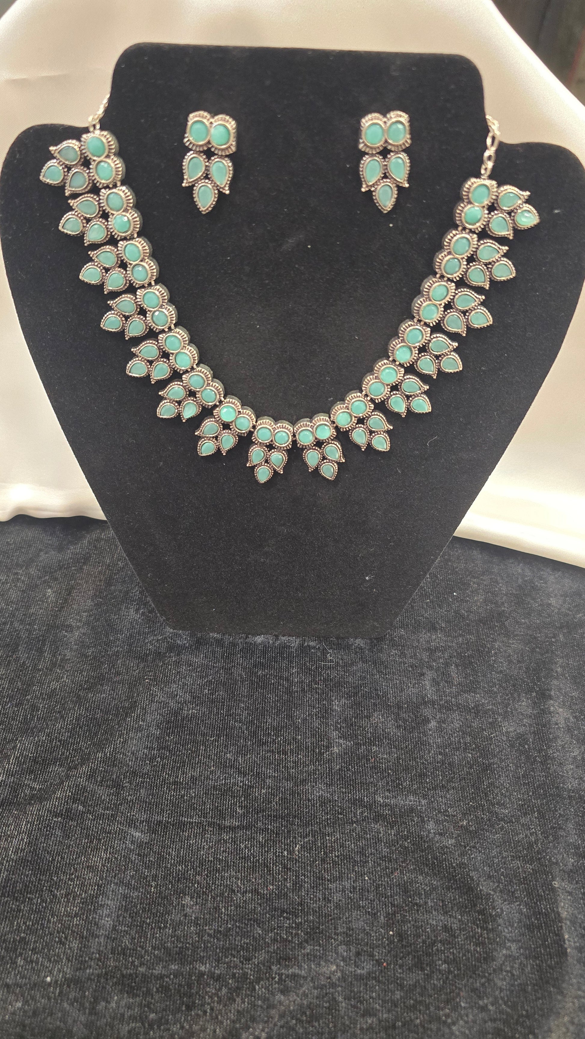 Appealing Pista Green Color Owl Shaped Oxidized Set