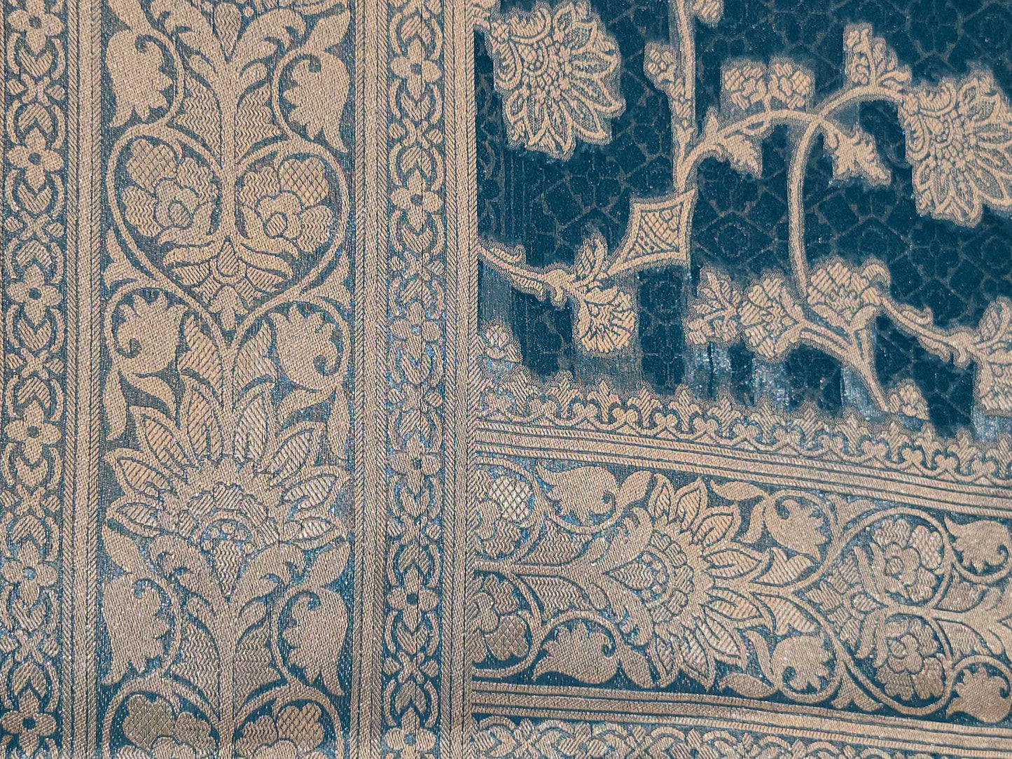 Attractive Blue Color Banarasi Silk Saree With Silver Flower Design And Grand