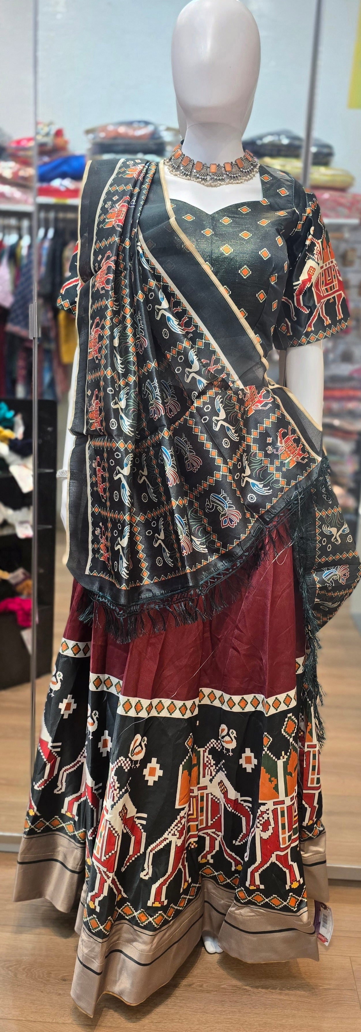 Stunning Maroon Color Printed Work Lehenga Cholis In USA