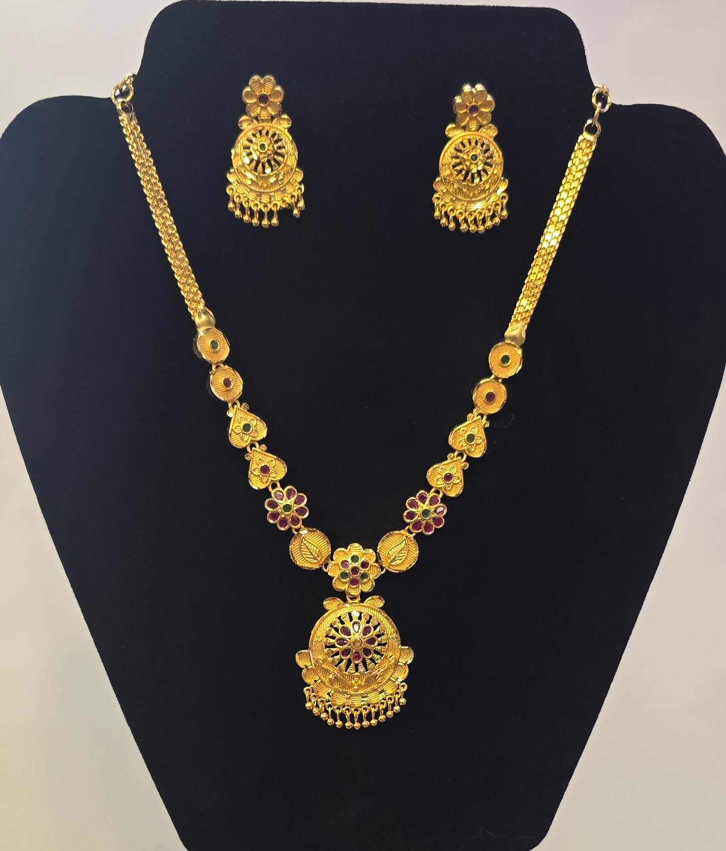 Beautiful Gold Plated Multicolor Necklace With Earrings Set
