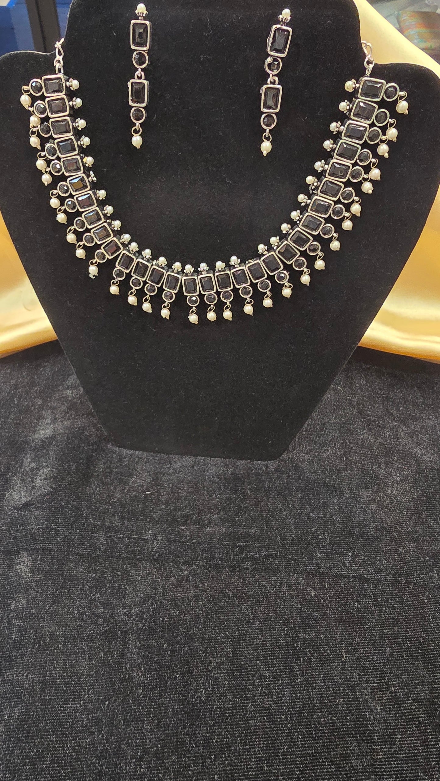 Pretty Black Color Oxidized Necklace With Earrings