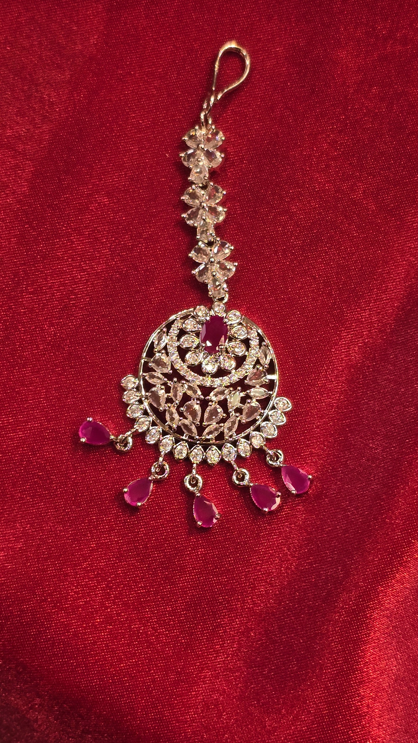 Alluring Pink Color With Round Flower Shaped American Diamond Tikka