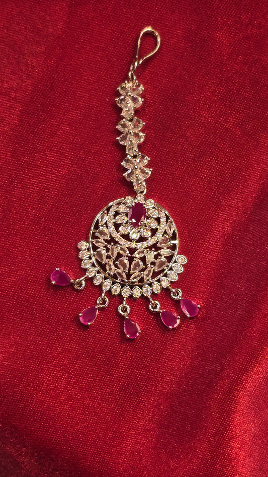 Alluring Pink Color With Round Flower Shaped American Diamond Tikka