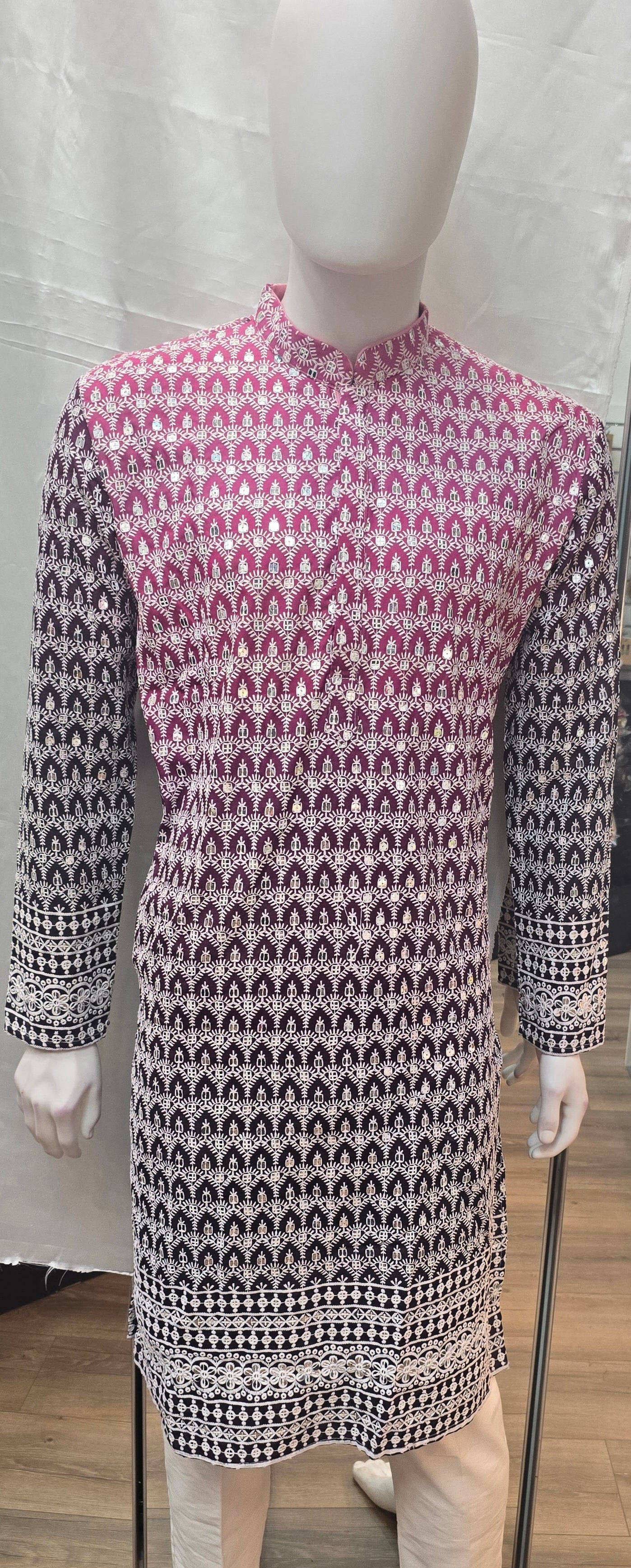 Charming Purple Color Embroidery And Sequins Work Kurta With Pajama For Men