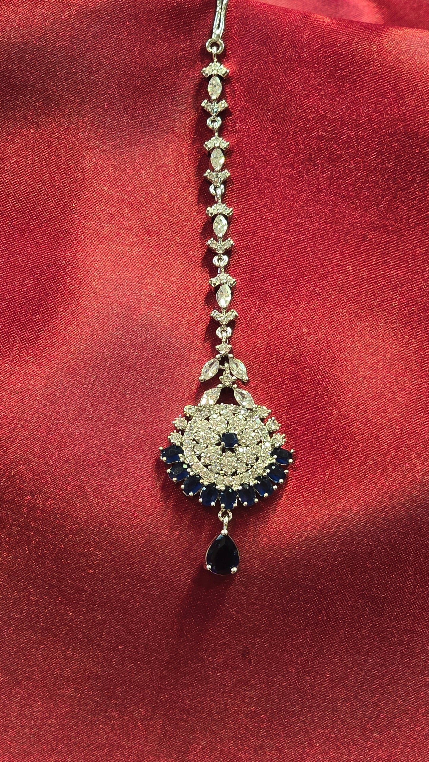 Beautiful Blue Colored Stone American Diamond Tikka