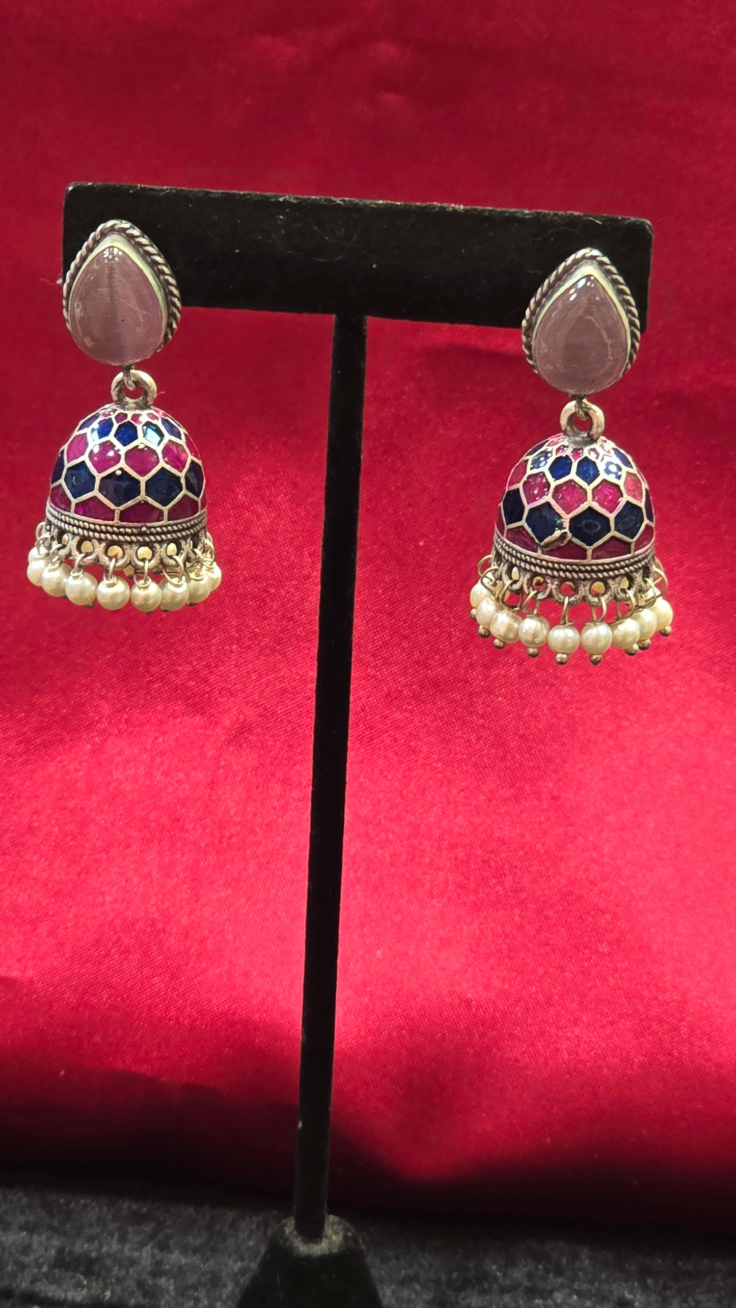 Pretty Light Pink And Light Blue Jhumkas For Women