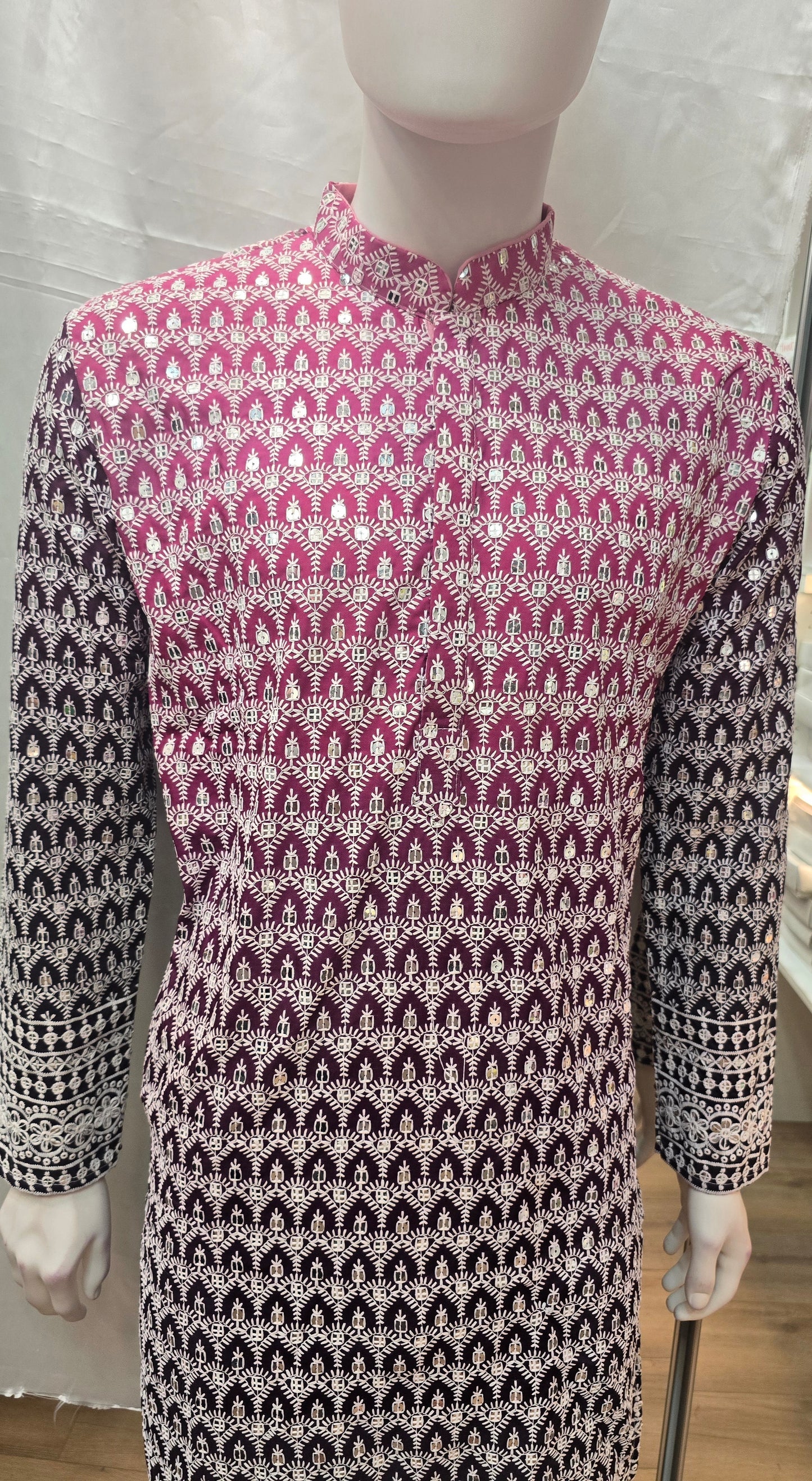 Charming Purple Color Embroidery And Sequins Work Kurta With Pajama For Men