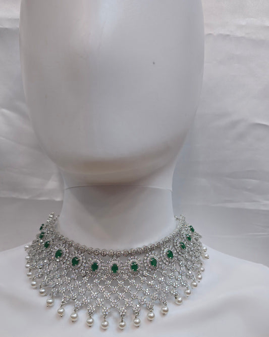 Attractive Green Color American Diamonds Necklace With Earrings