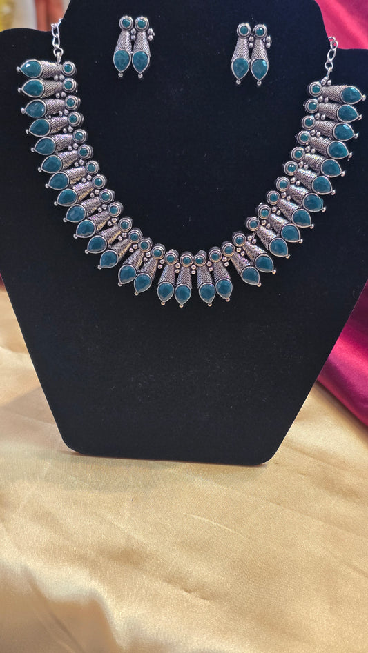 Alluring Green Color Oxidized Cone Shape Jewelry Set For Women