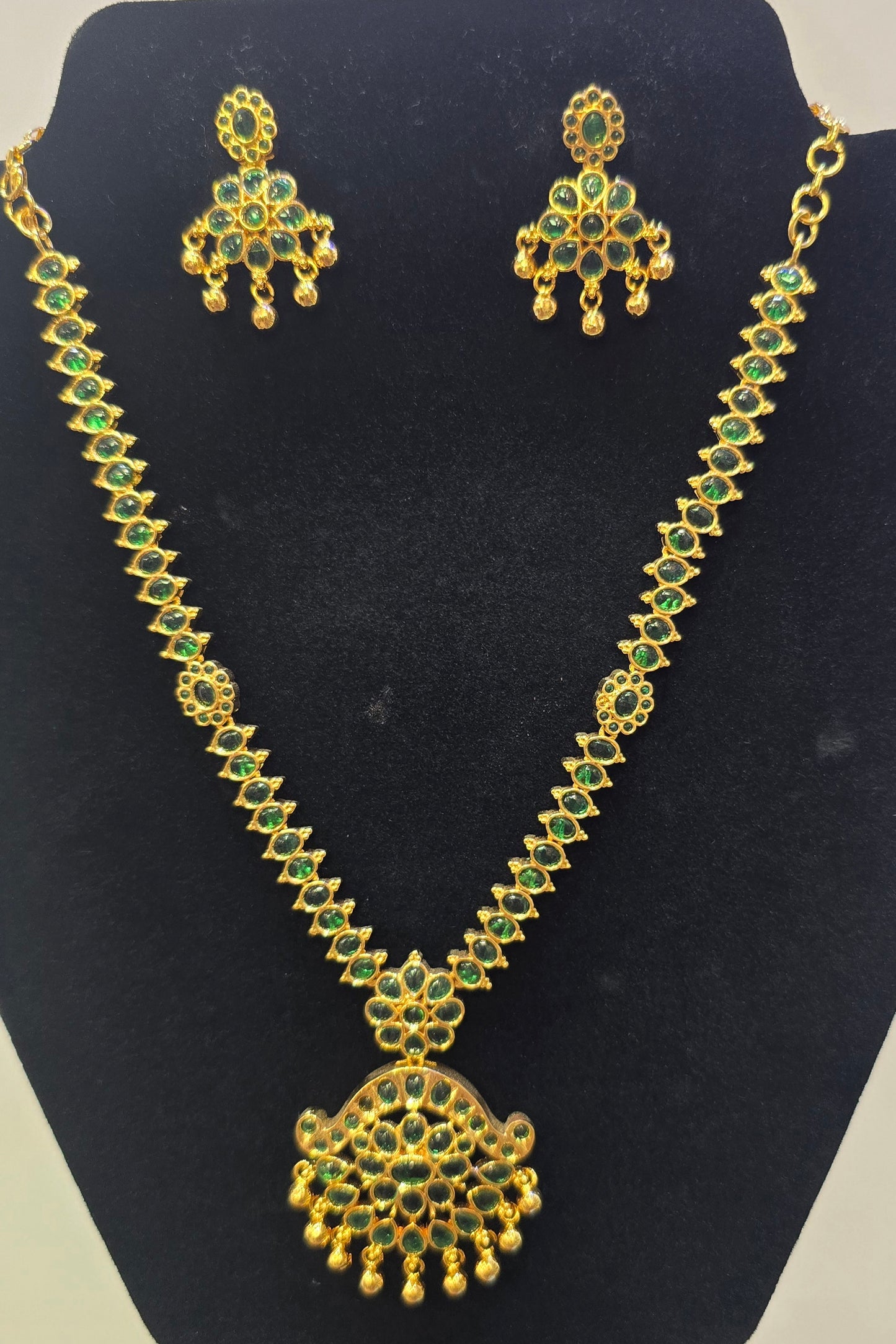 Awesome Gold Plated Necklace with Green Stones For Women