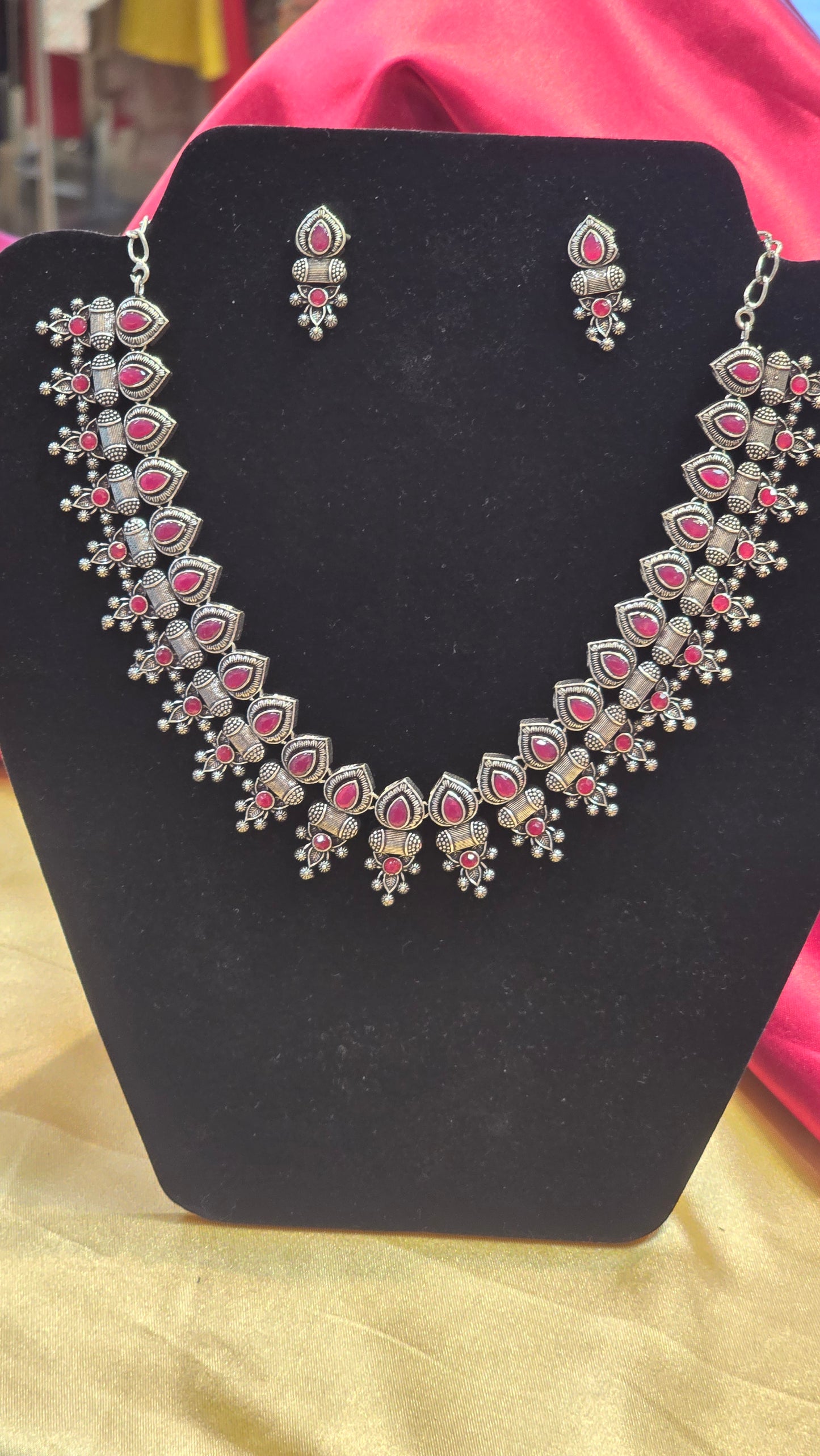 Fabulous Oxidized Dark Pink Colored Jewelry Set For Women