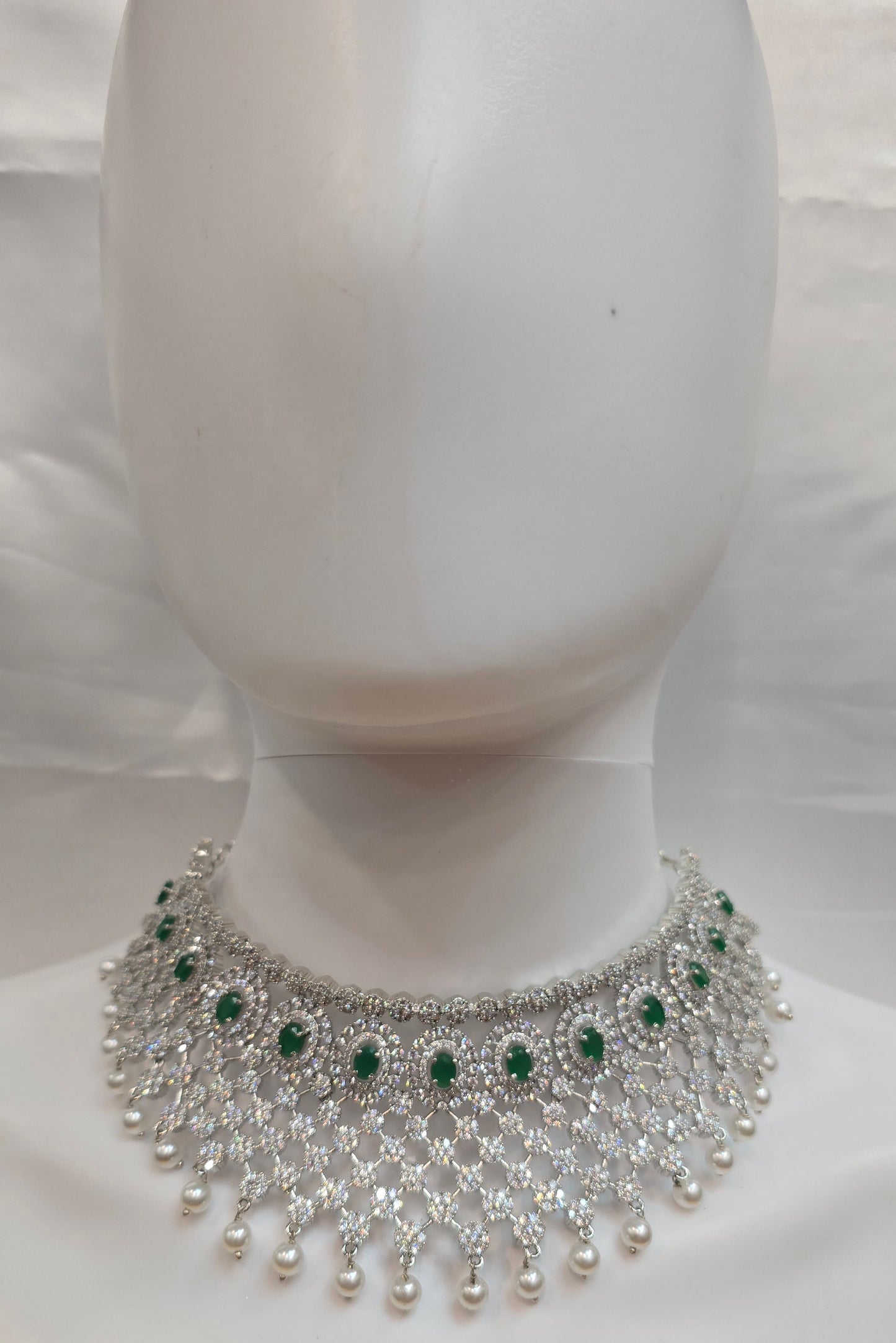 Attractive Green Color American Diamonds Necklace With Earrings