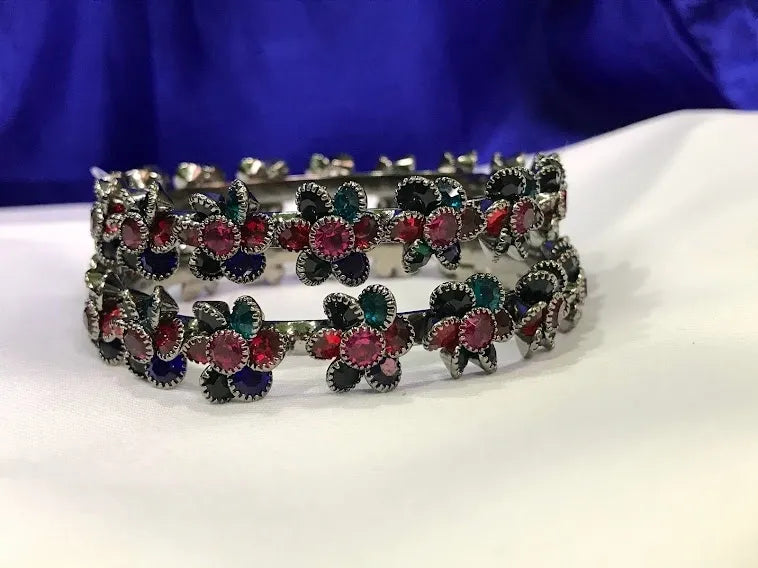 Gorgeous Oxidized Bangle Set With Multicolor Stone In USA