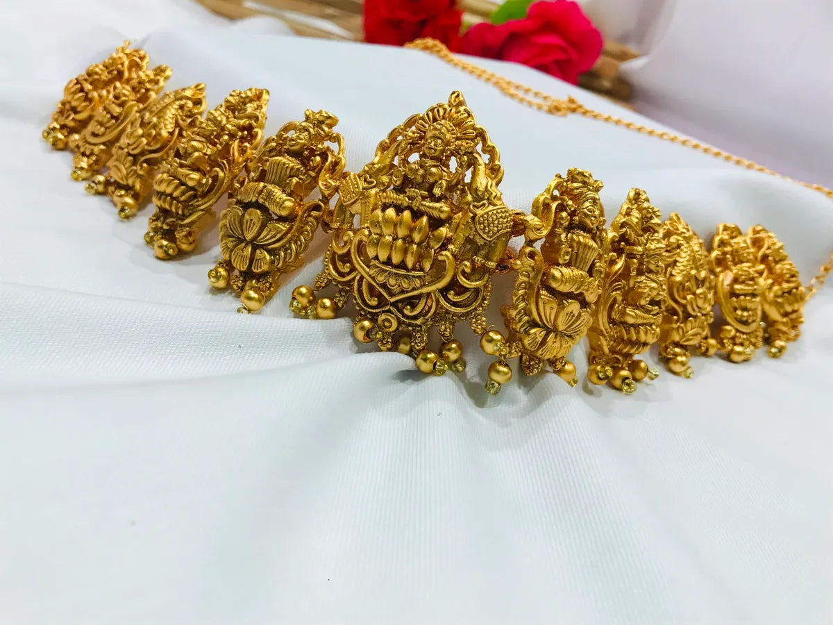 Antique Gold Temple Lakshmi Design Hip Chain With Beads Work In USA