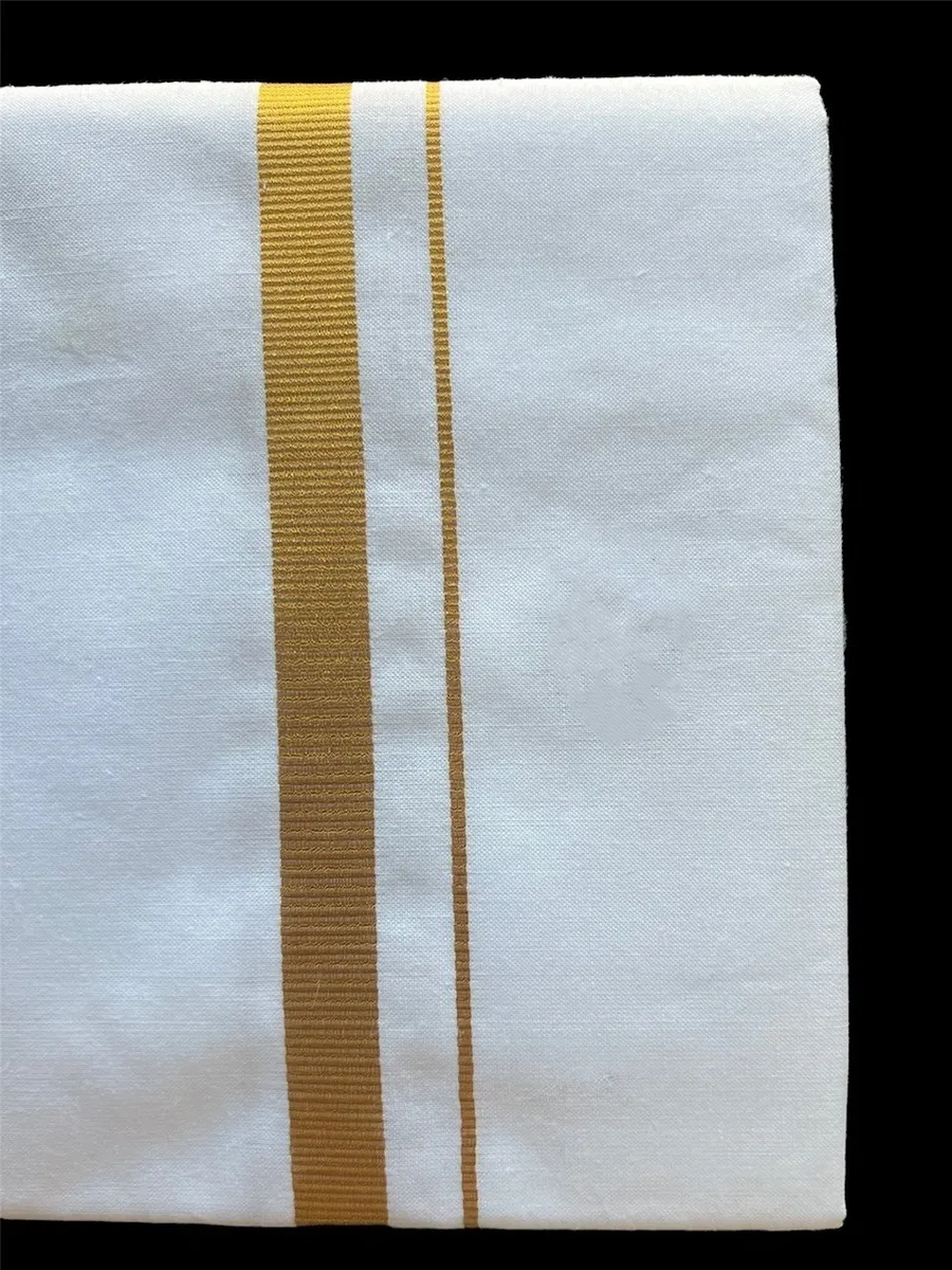 Cotton Dhoti With Gold Zari Border - Men's White Cotton In USA