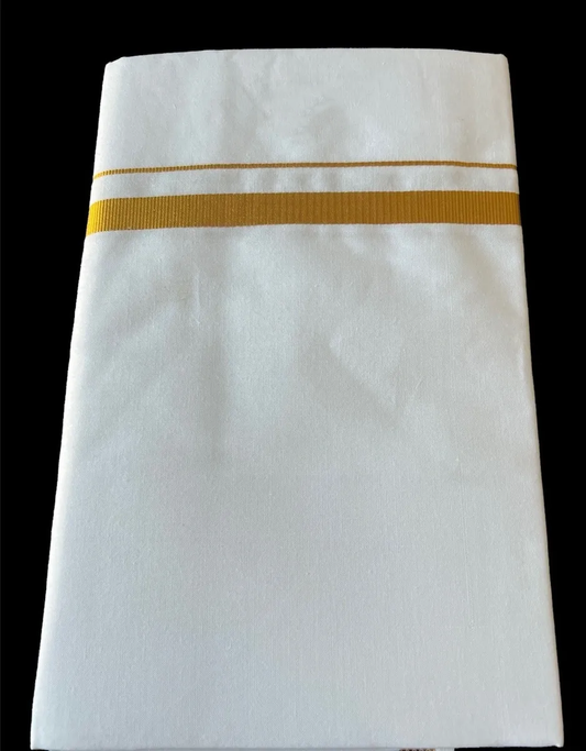 100% Premium Cotton Dhoti With Gold Zari Border - Men's Traditional White Cotton