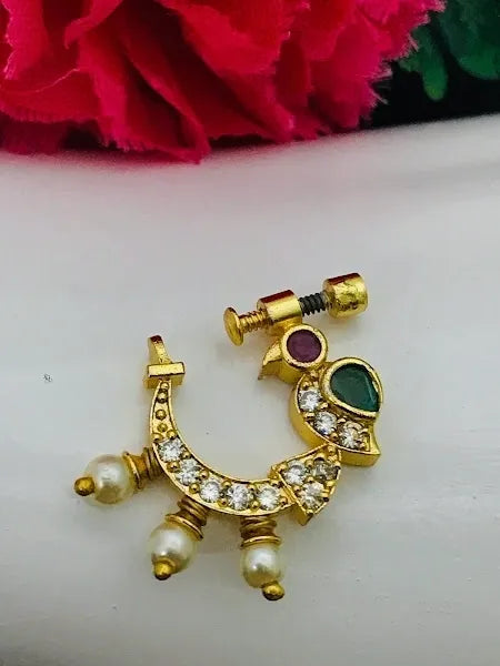 Graceful South Indian Traditional Gold Plated Nath Nose Ring