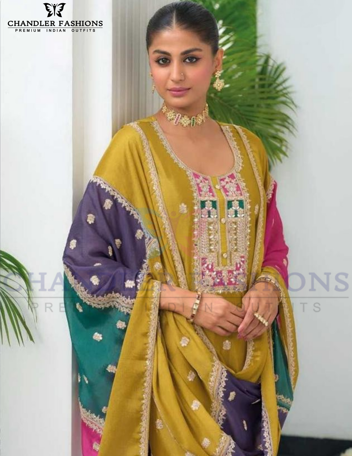 Musturd Yellow Embroidery Work Salwar Suits For Women Near Me