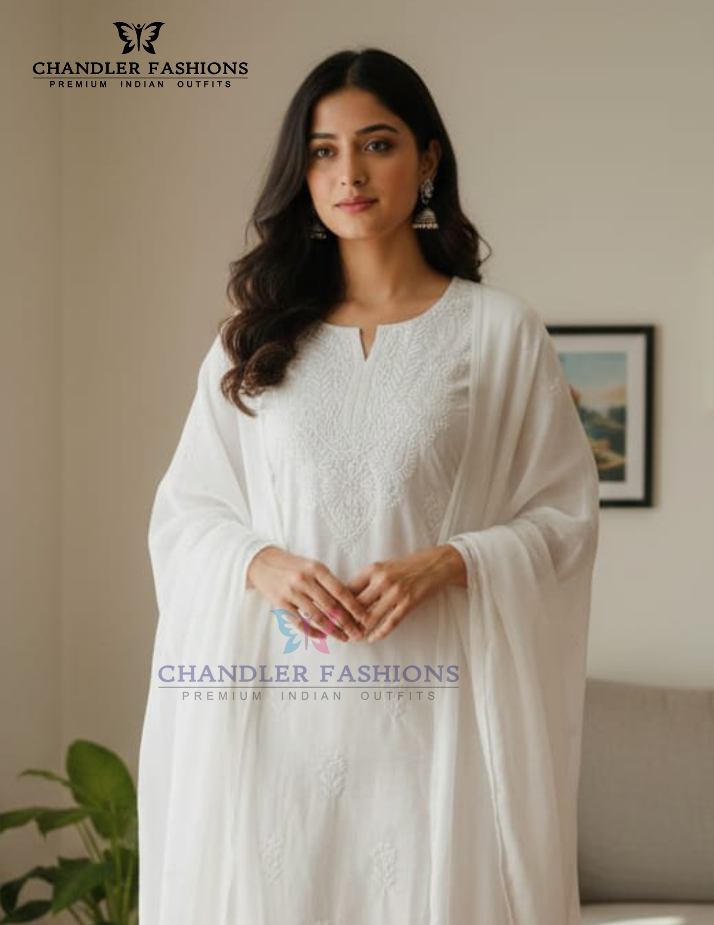 White Color Cotton With Chikankari Work Kurti Suits Near Me