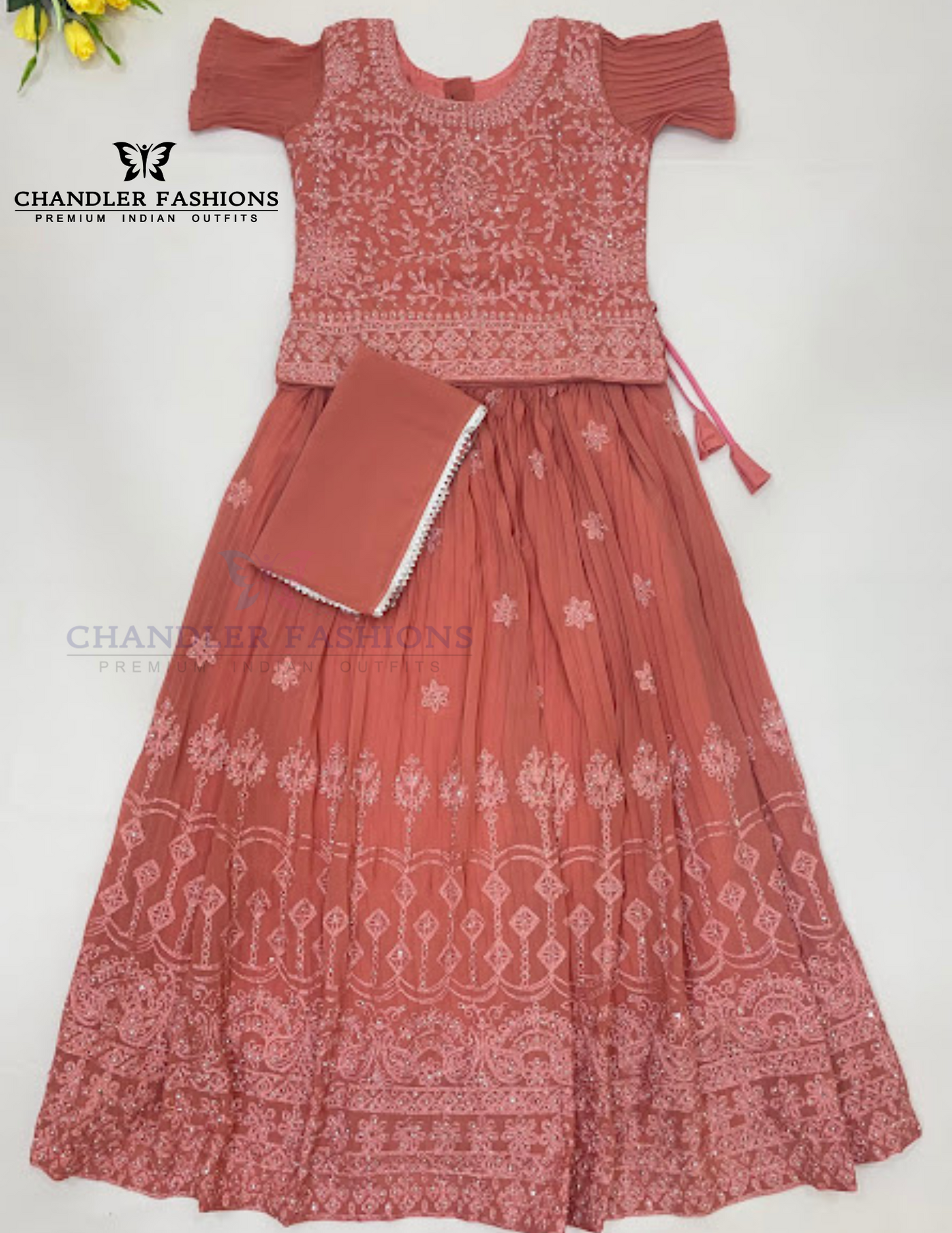 Beautiful Pastel Pink Colored Georgette Choli Sets With Stone Work For Girls
