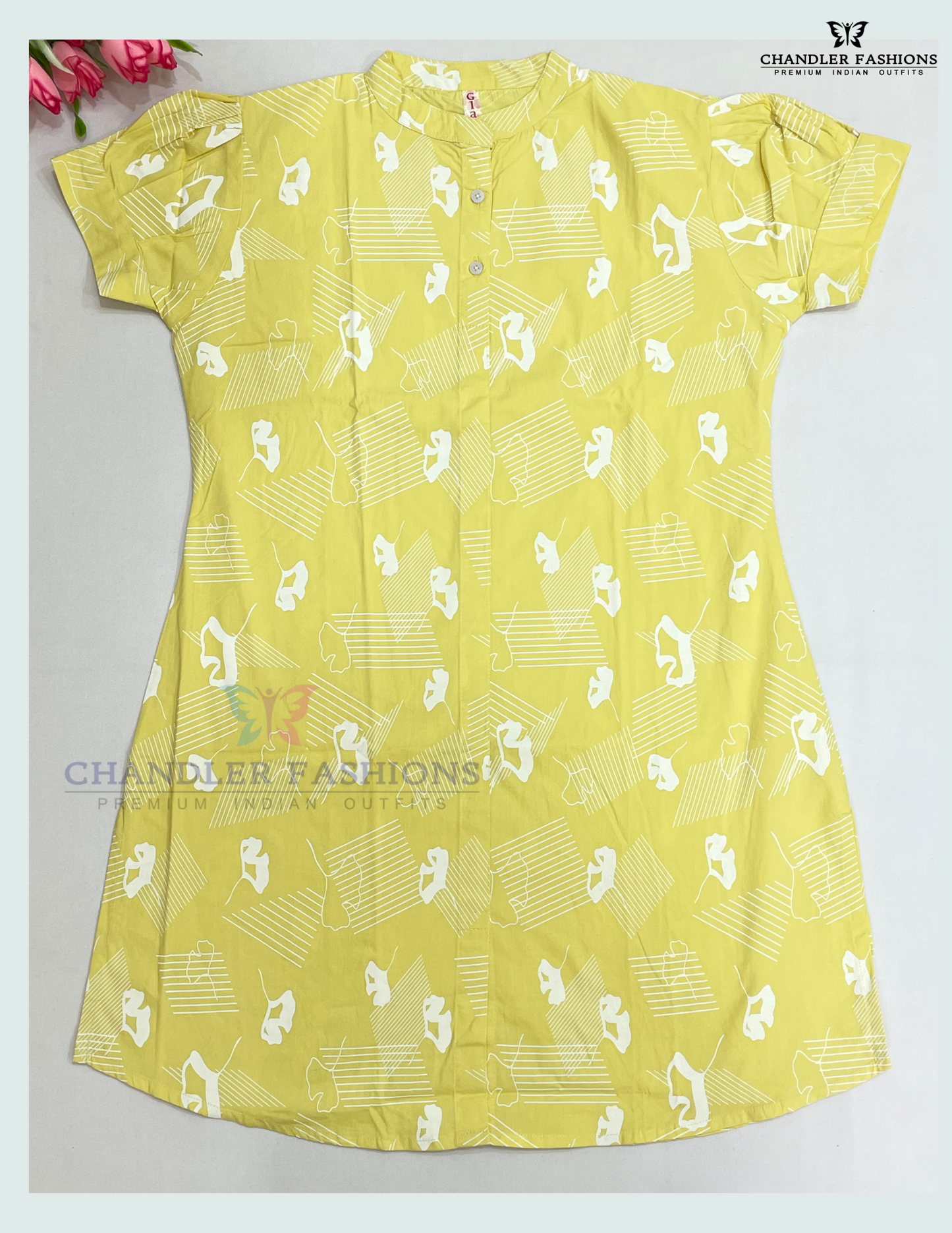 Appealing Yellow Color Cotton With Printed Work Kurti For Girls
