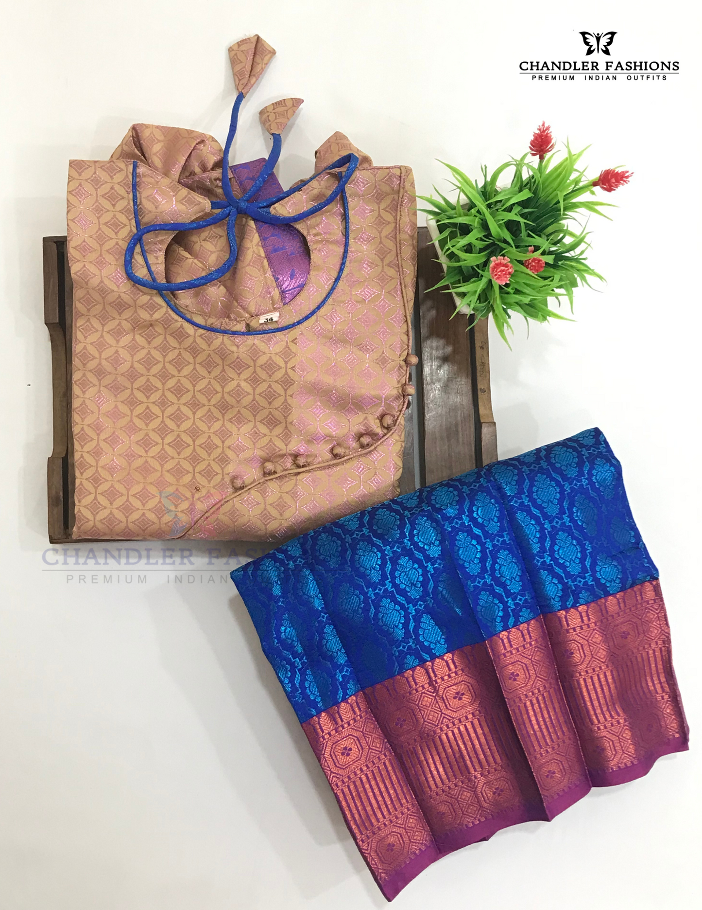 Beige And Blue Color With Pink Zari Work Art Silk Langa Sets Near Me