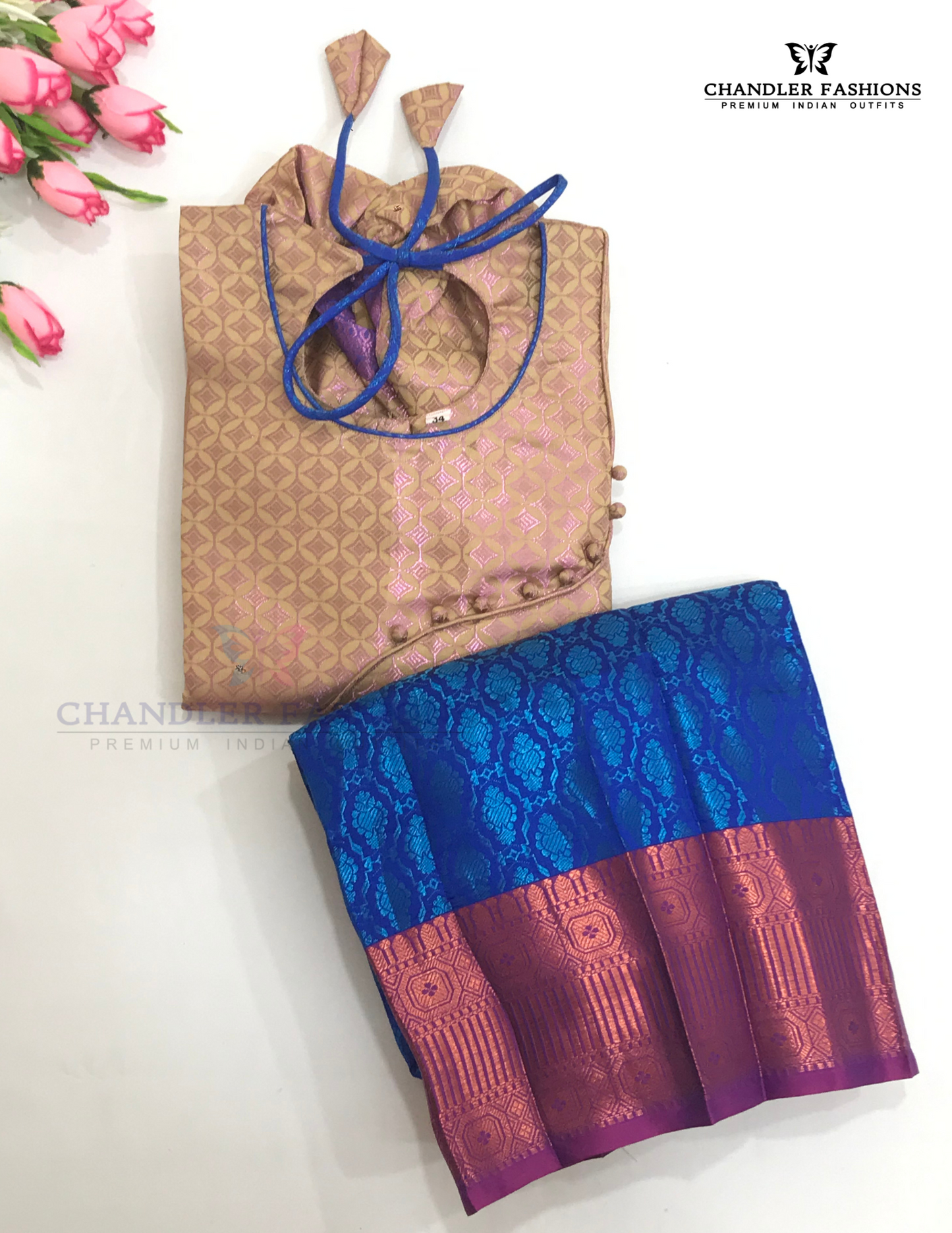 Beige And Blue Color With Pink Zari Work Art Silk Langa Sets In USA