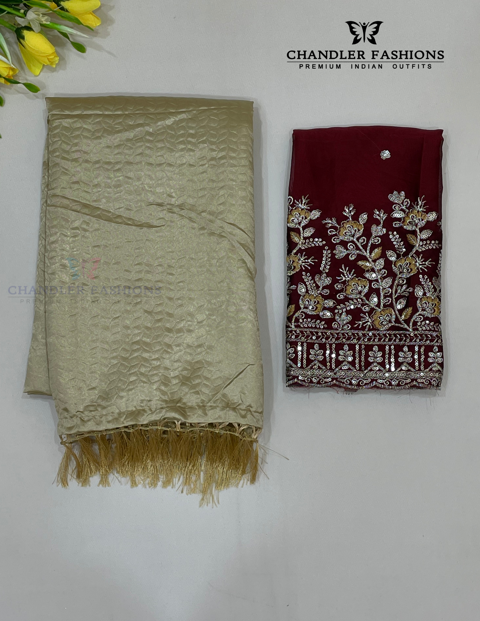 Wonderful Beige Color Chiffon Saree With Designer Zari Work For Women