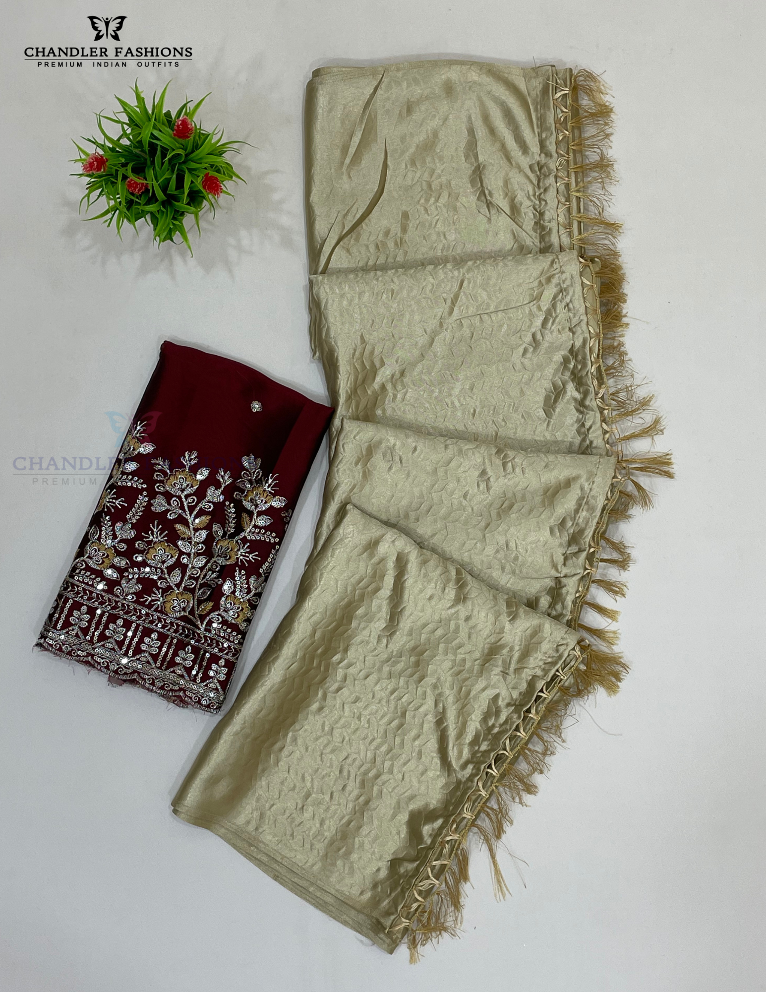 Beige Color Chiffon Saree With Designer Zari Work In USA
