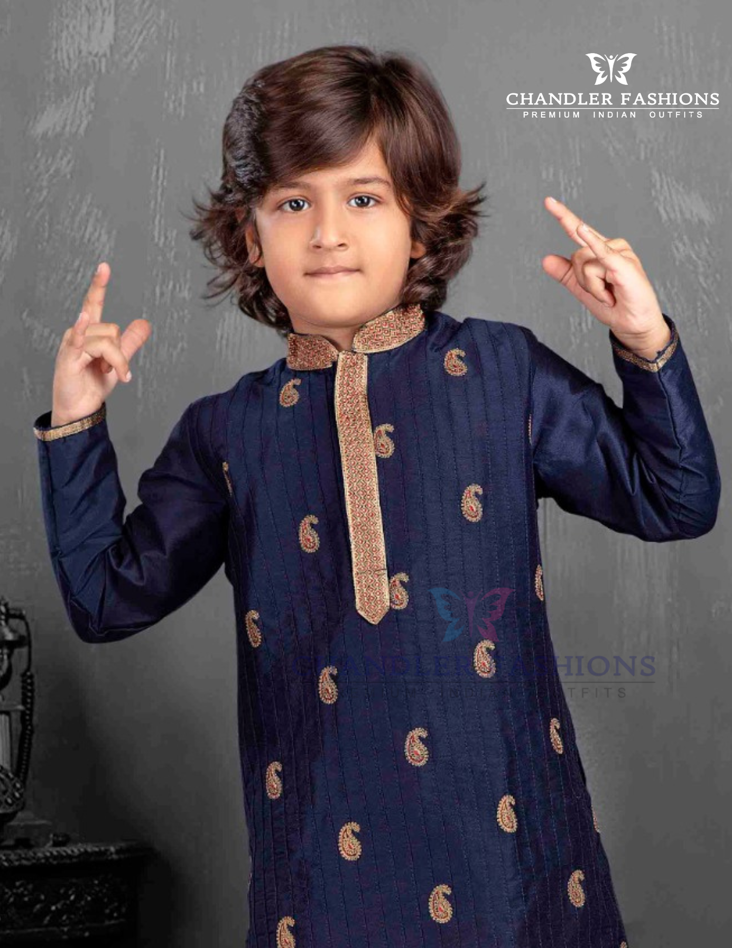 Navy Blue Color Poly Cotton With Embroidery Work Kurta Pajama Set Near Me