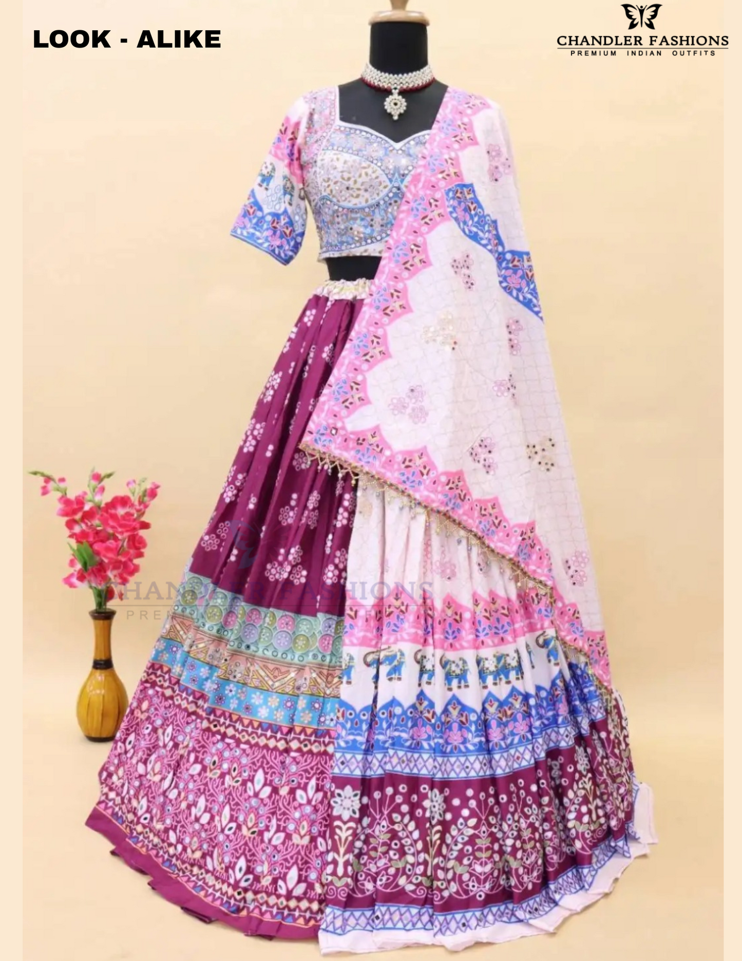 Multicolor Butter Silk With Printed Work Lehenga Choli In USA