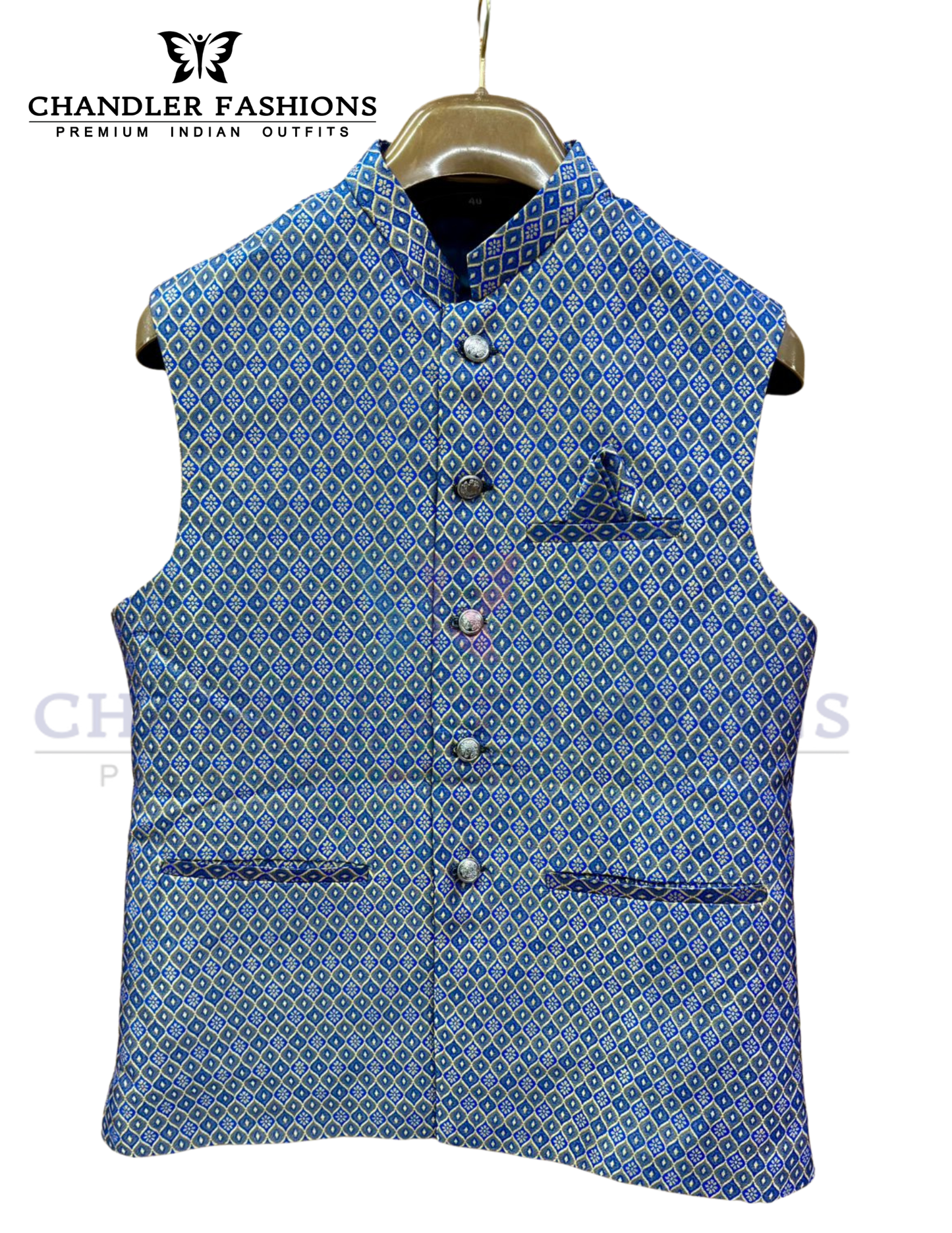 Fabulous Blue Color Cotton With Self Design Men's Jacket