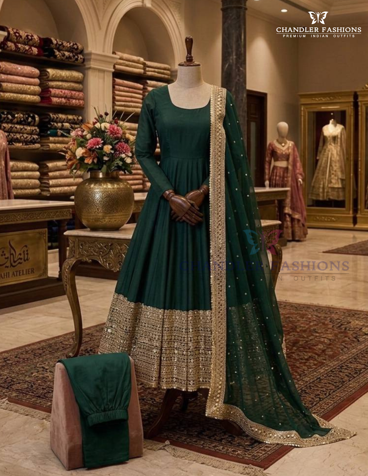 Dark Green Color Sequins Work Anarkali Suits In Chandler