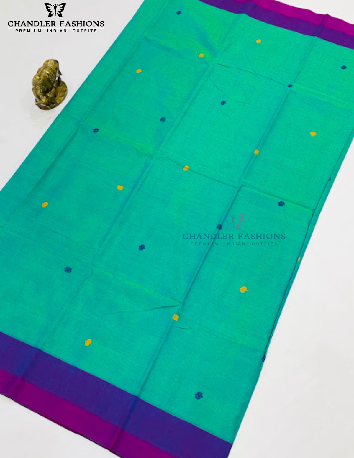 Stunning Green Color Cotton Saree Thread Work For Women