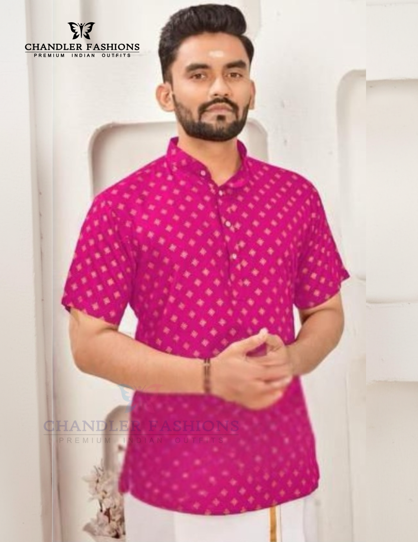 Attractive Pink Color Cotton Short Kurta For Men
