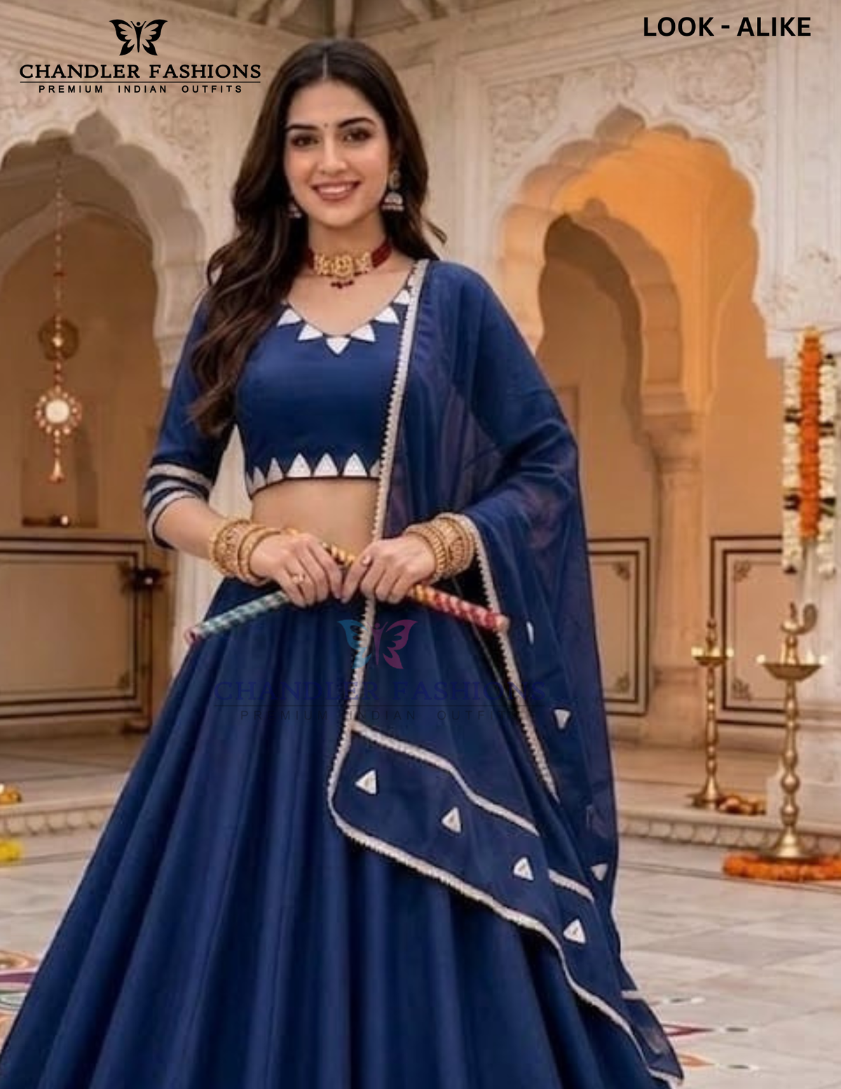Navy Blue Color Roman Silk With Gota And Lace Work Chaniya Choli Near Me