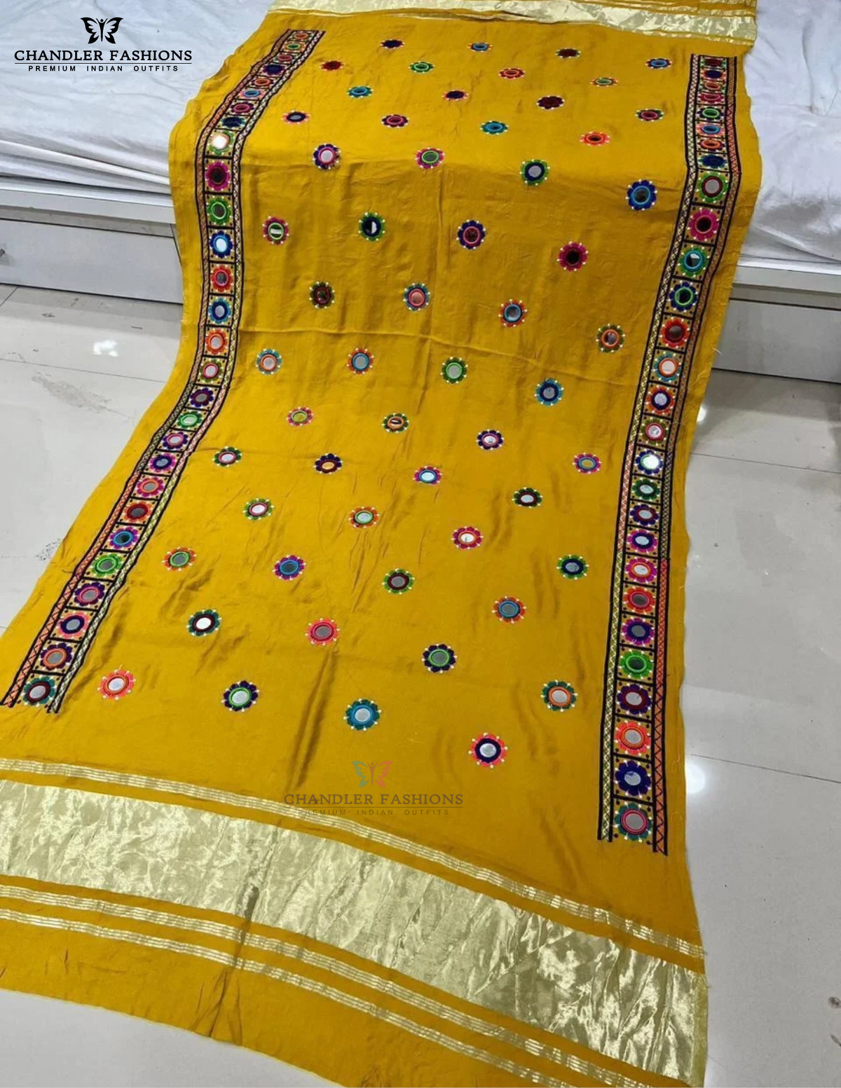 Alluring Yellow Color Silk With Printed And Mirror Work Dupatta For Women