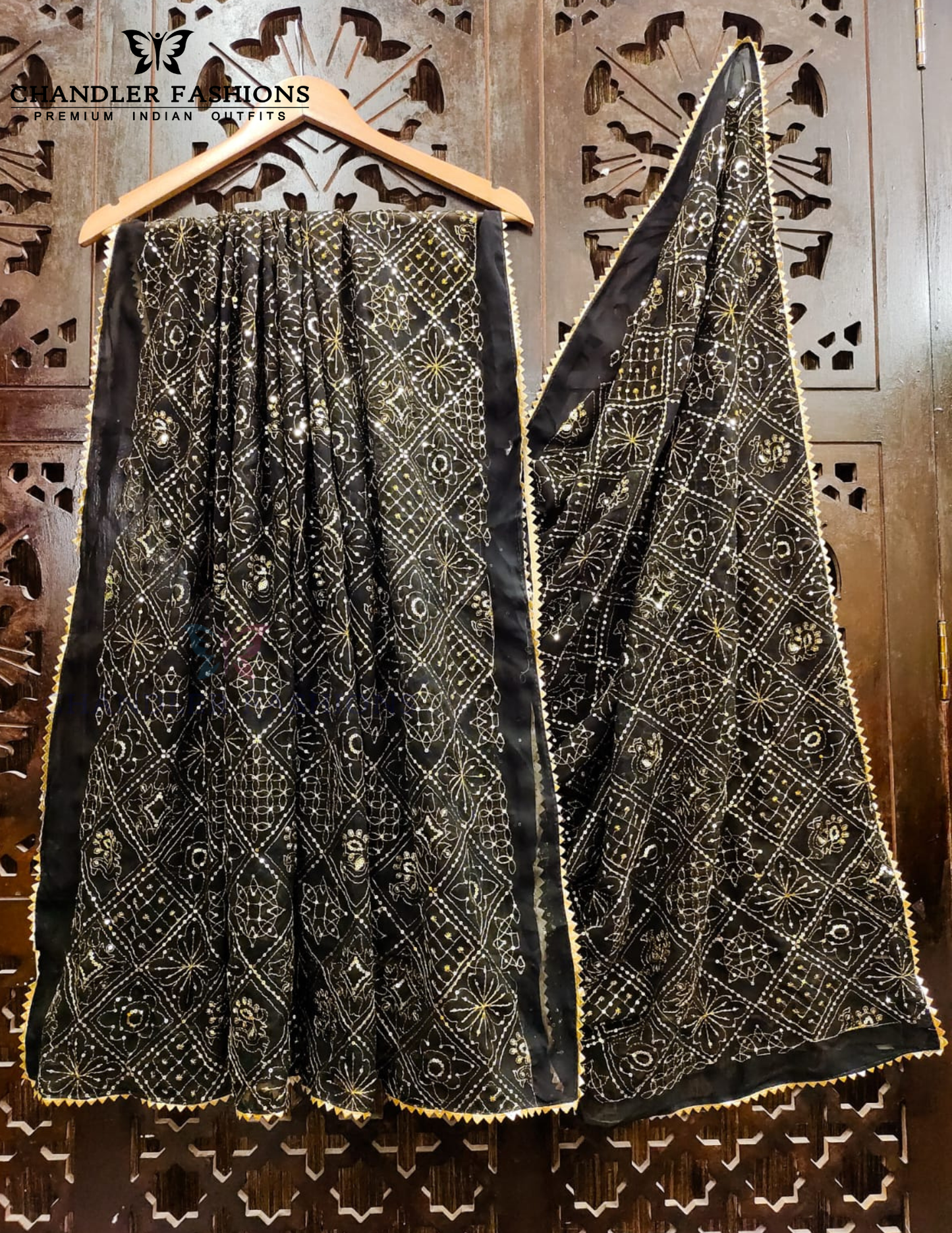 Black Color Zari And Sequence Work Party Wear Dupatta Near Me