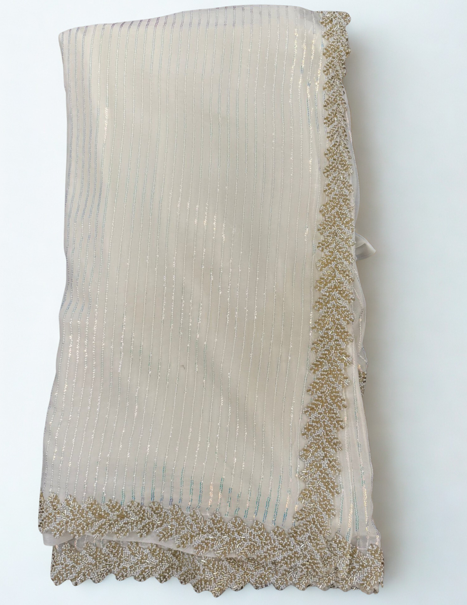 Charming White Color Soft Georgette Sequins With Beaded Lace Border Fancy Saree - PREMIUM QUALITY