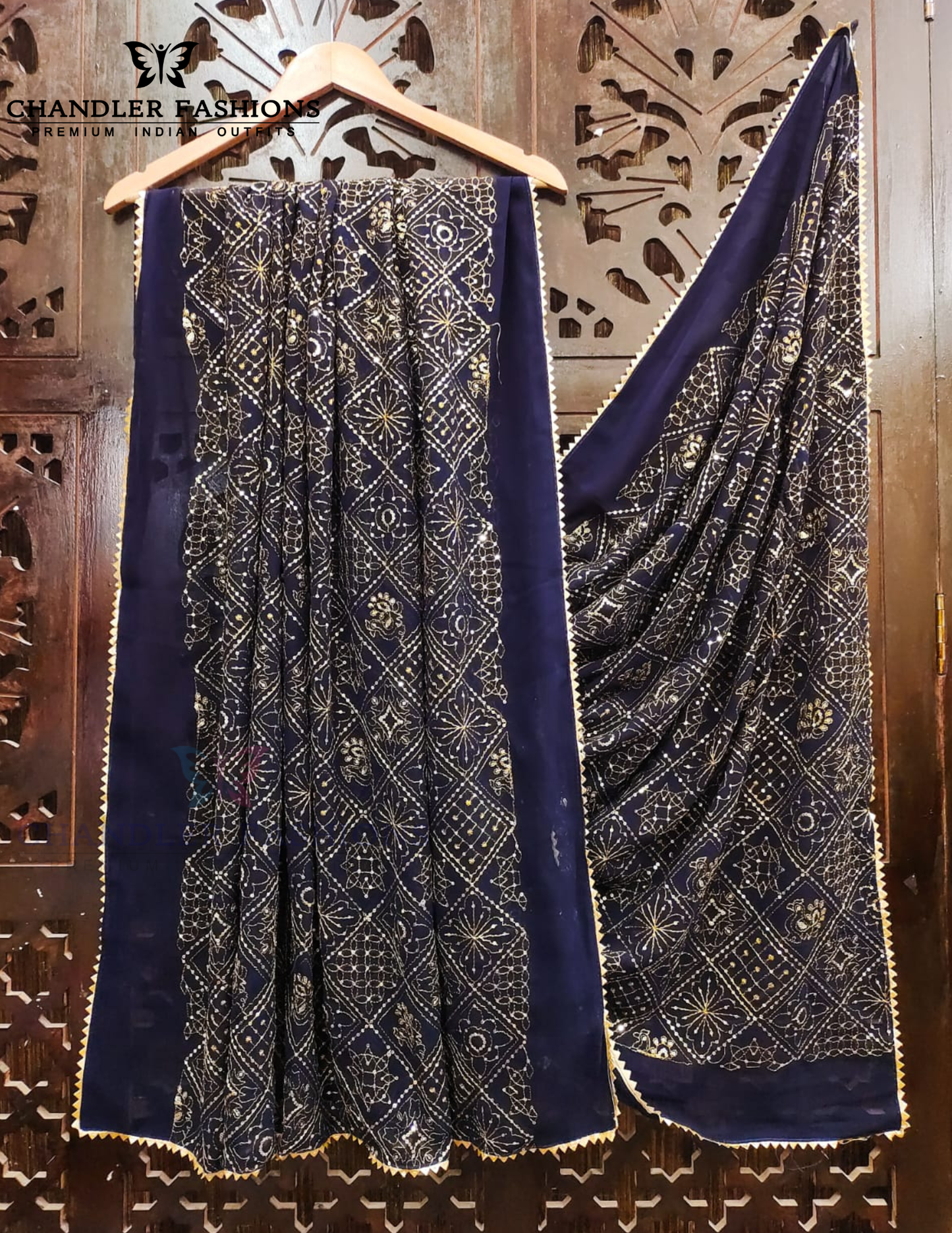 Blue Color Zari And Sequence Work Party Wear Dupatta Near Me