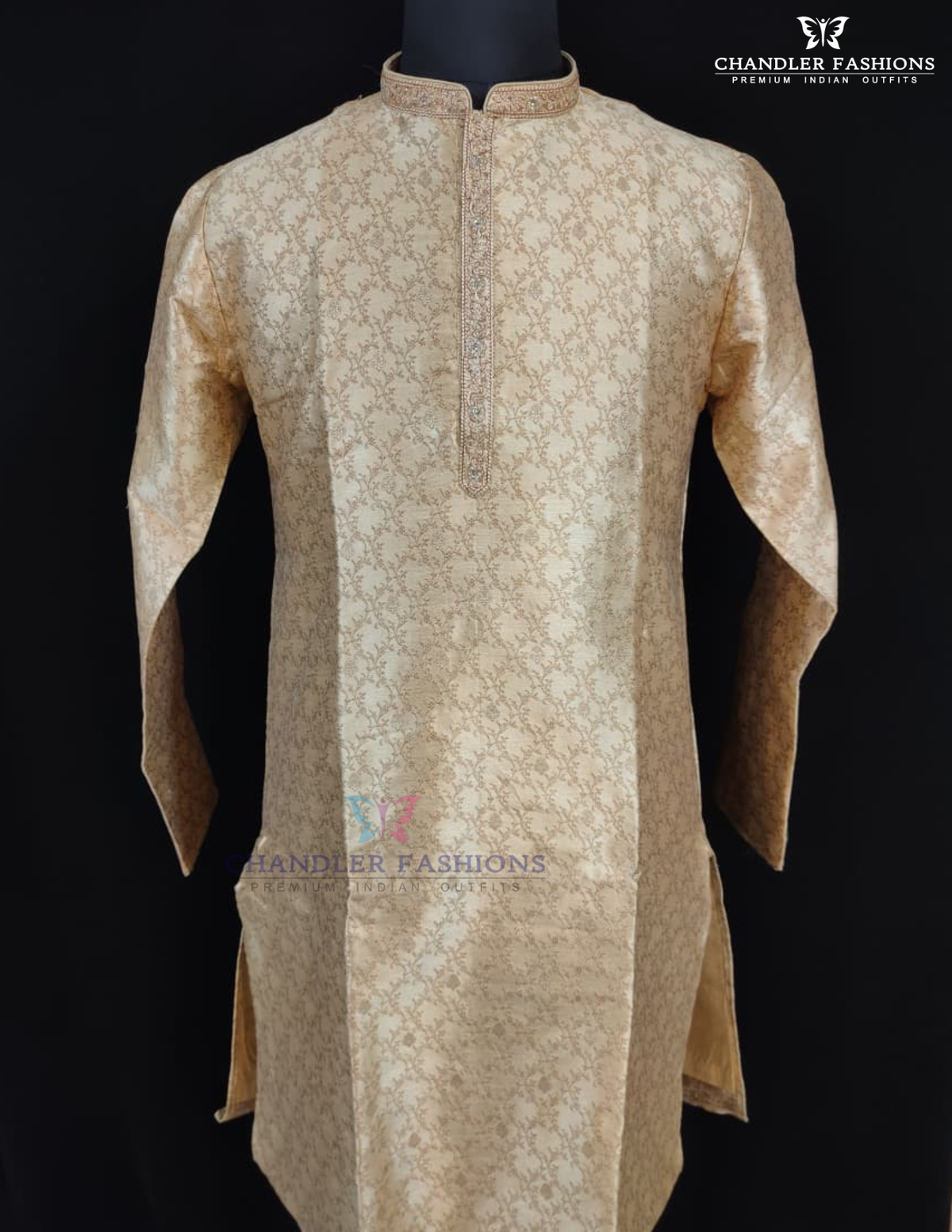 Stunning Gold Color Pure Banarasi With Zari Work Kuruta Sutis For Men