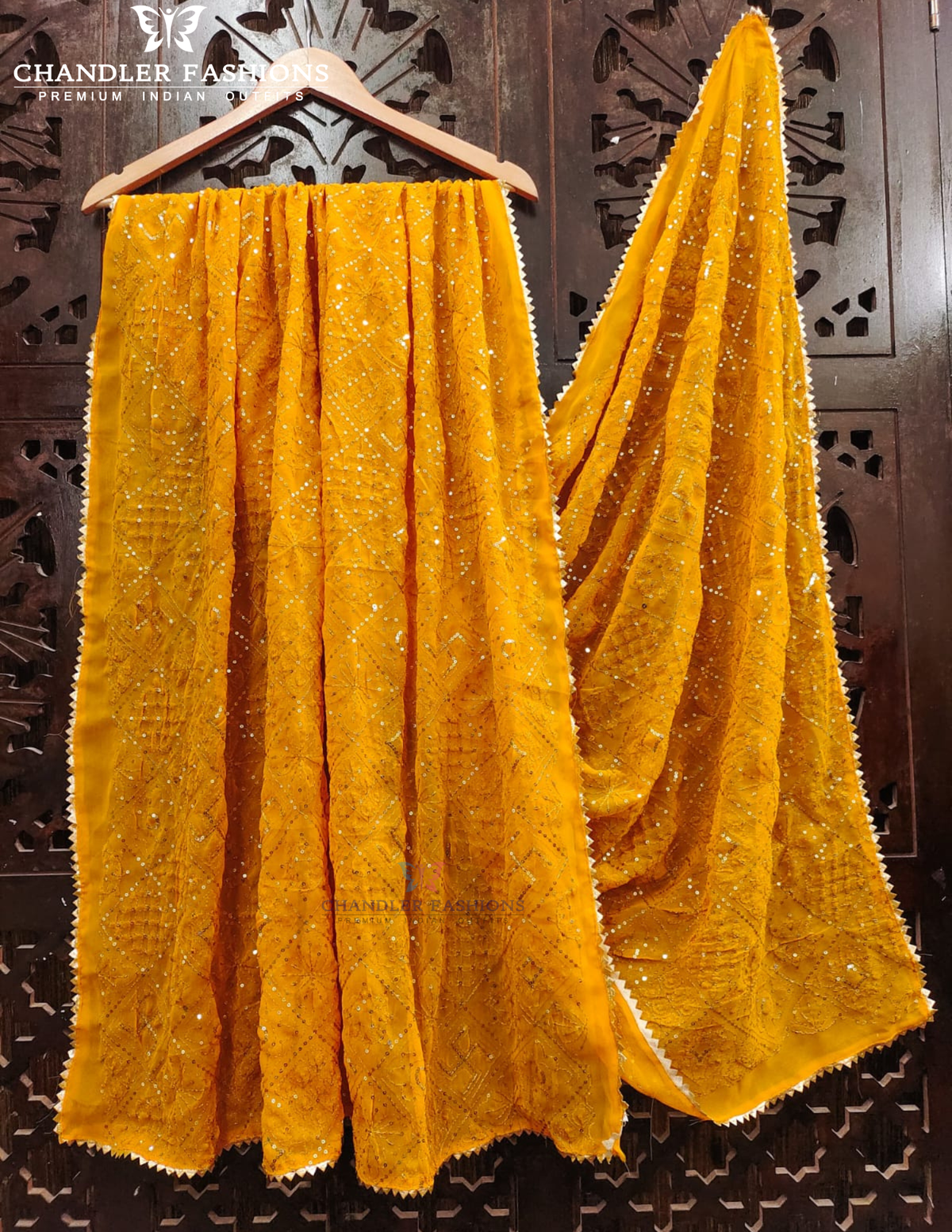 Yellow Color Georgette With Printed And Zari Work Dupatta Near Me