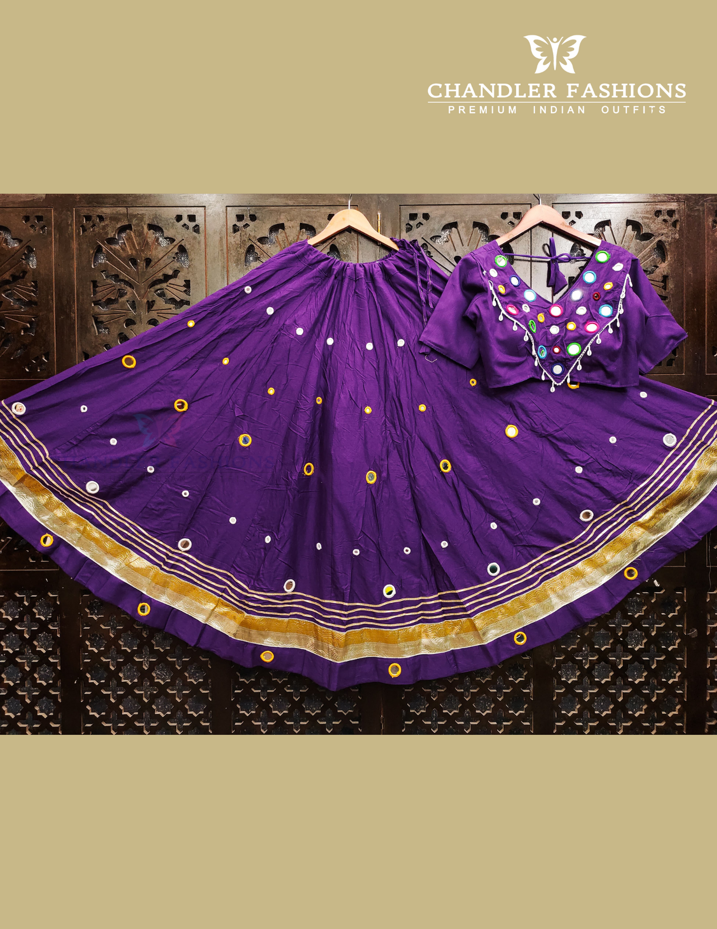 Attractive Violet Color Rayon Cotton With Mirror Work Skirt For Women