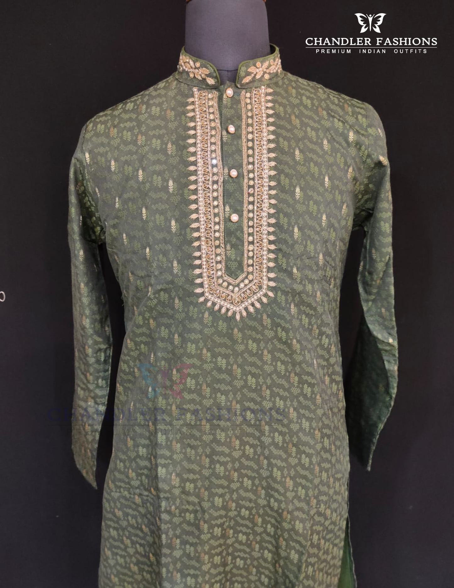Mehendi Green Color Brocade With Embroidery Work Kurta Suits Near Me