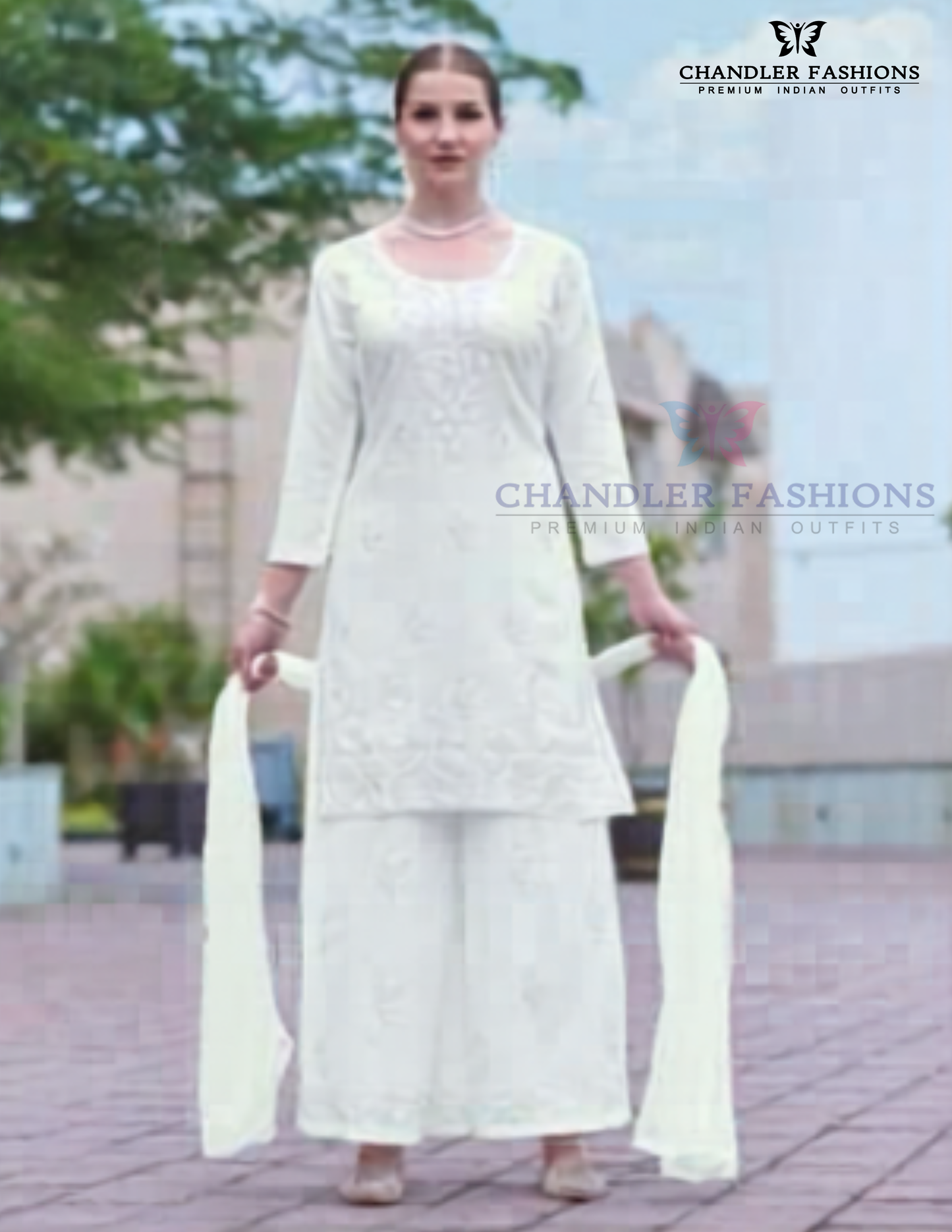 Elegant White Color Rayon Palazzo Suit With Embroidery Work For Women