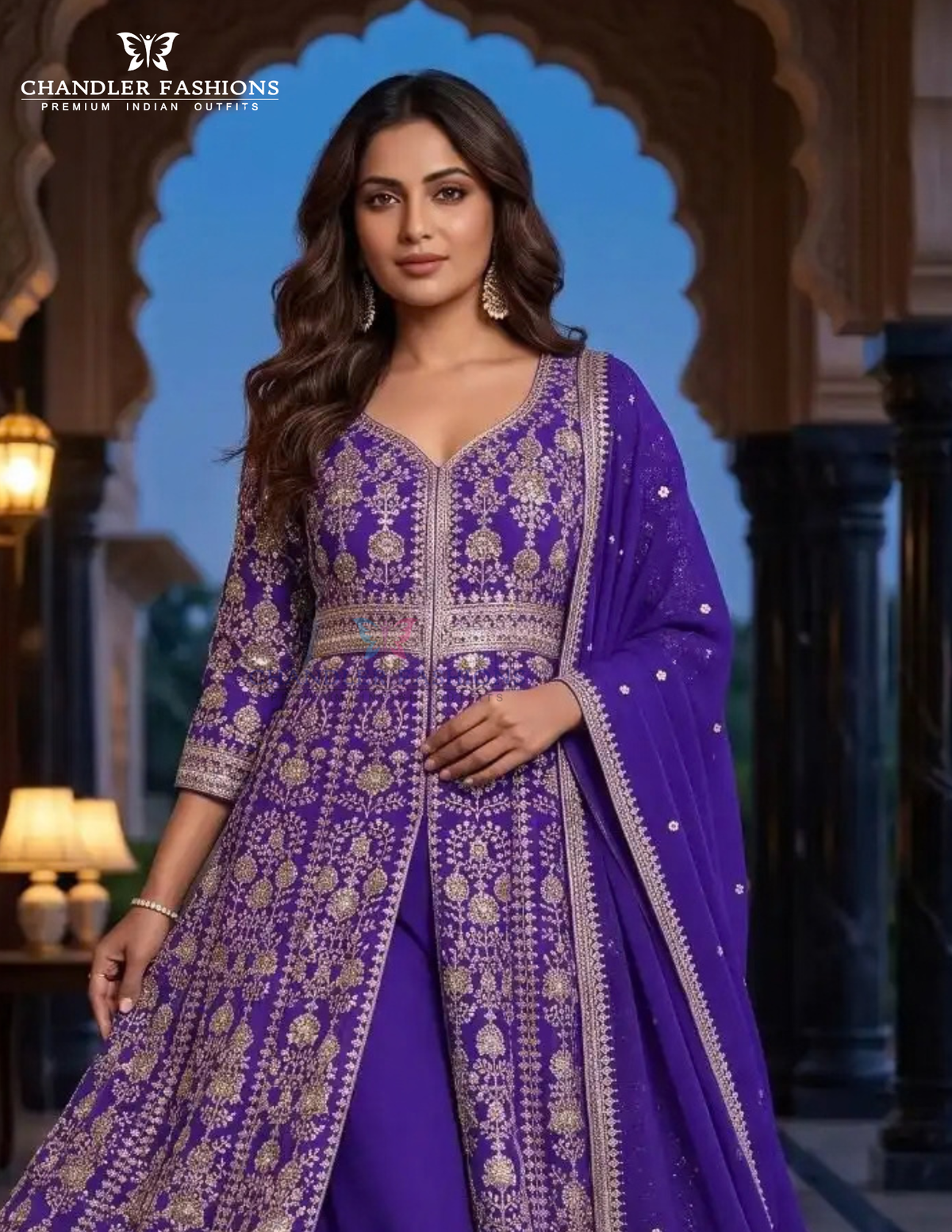 Purple Color Chinon With Embroidery Work Palazzo Suit In USA