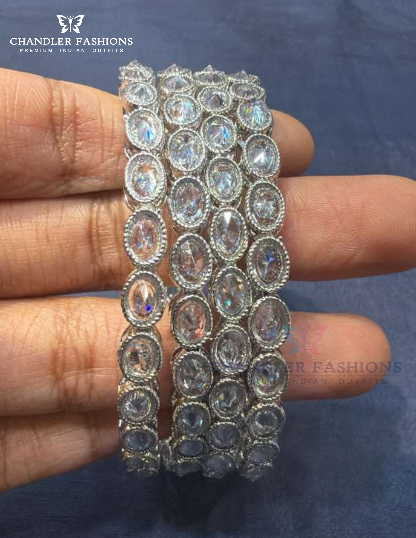 Captivating White Color Stones American Diamond Bangles For Women
